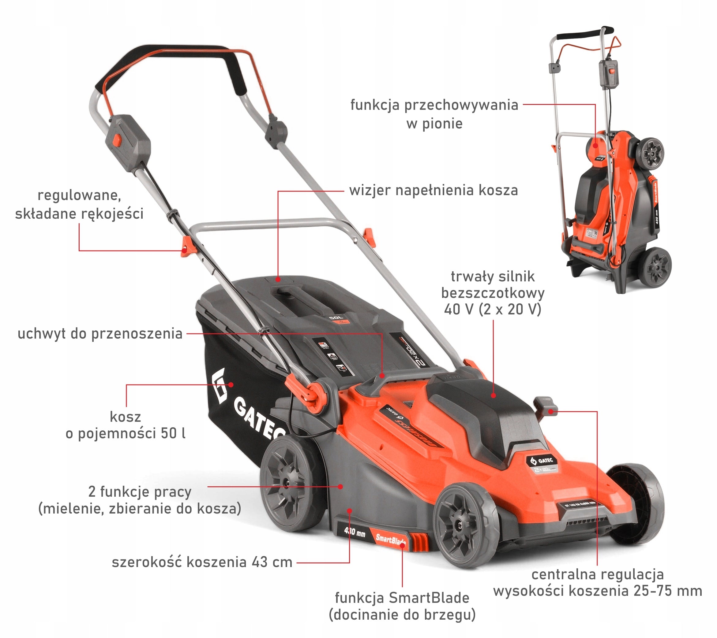 Cordless mower with powerful induction motor 40V / 43 cm Aku: 8 Ah Packaging status original