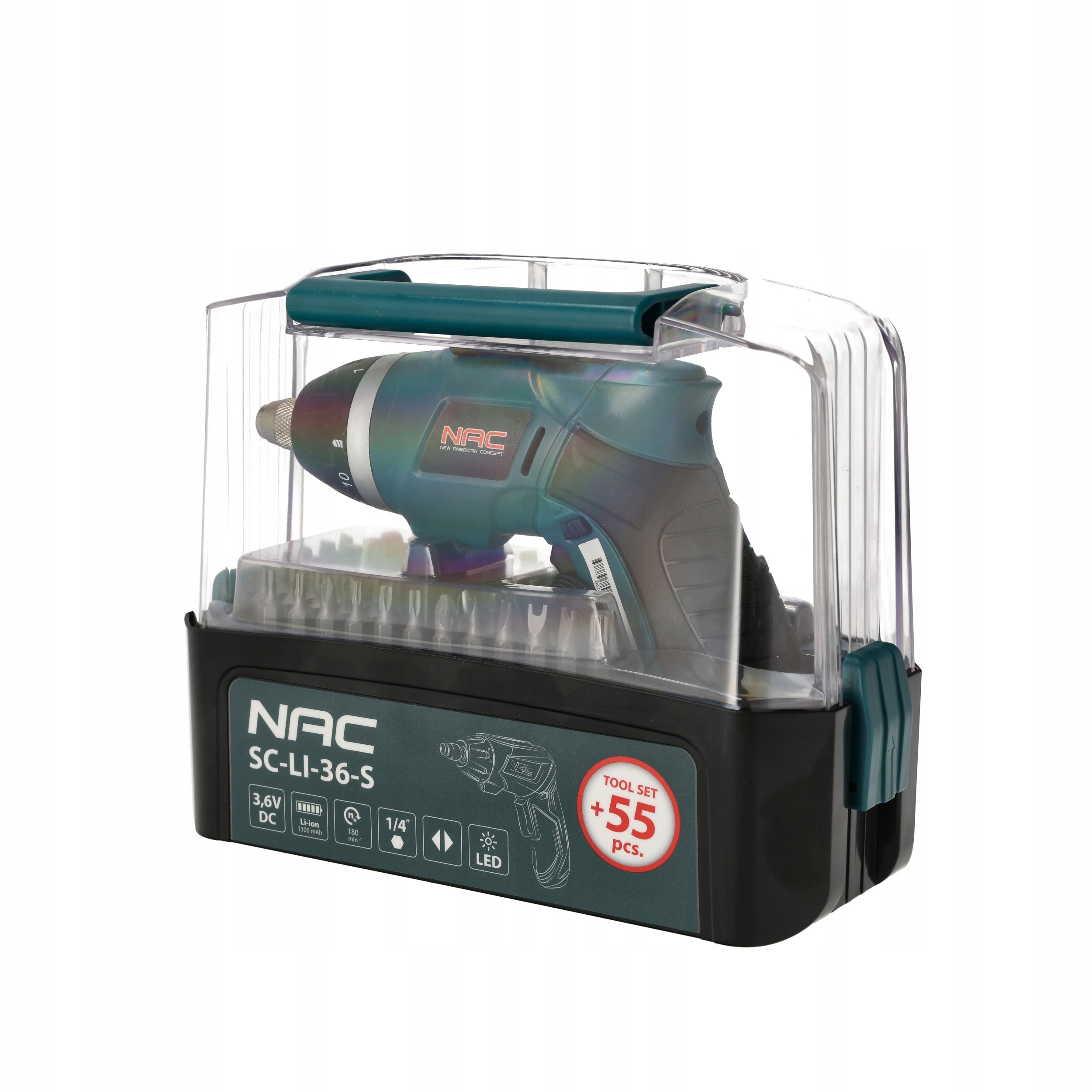 Cordless screwdriver 3,6V NAC SC-LI-36-S Bits 55pcs Body Manufacturer code SC-LI-36-S