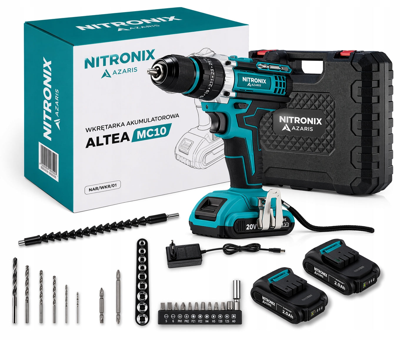 Cordless screwdriver Azaris 20 V 2x2 Ah impact head screwdriver powerful Packaging status original
