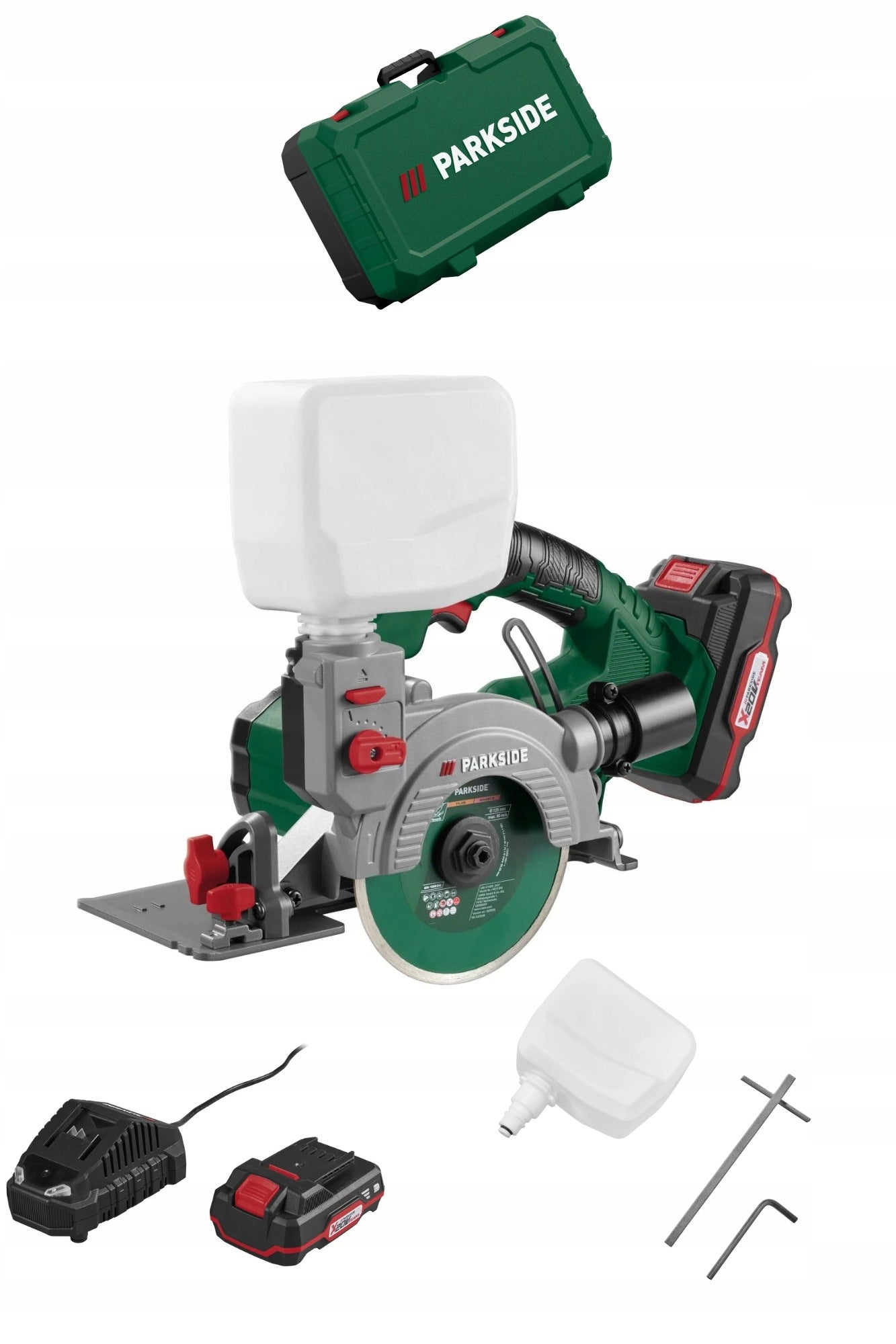 Cordless stone tile cutter concrete WET/DRY Parkside 20V