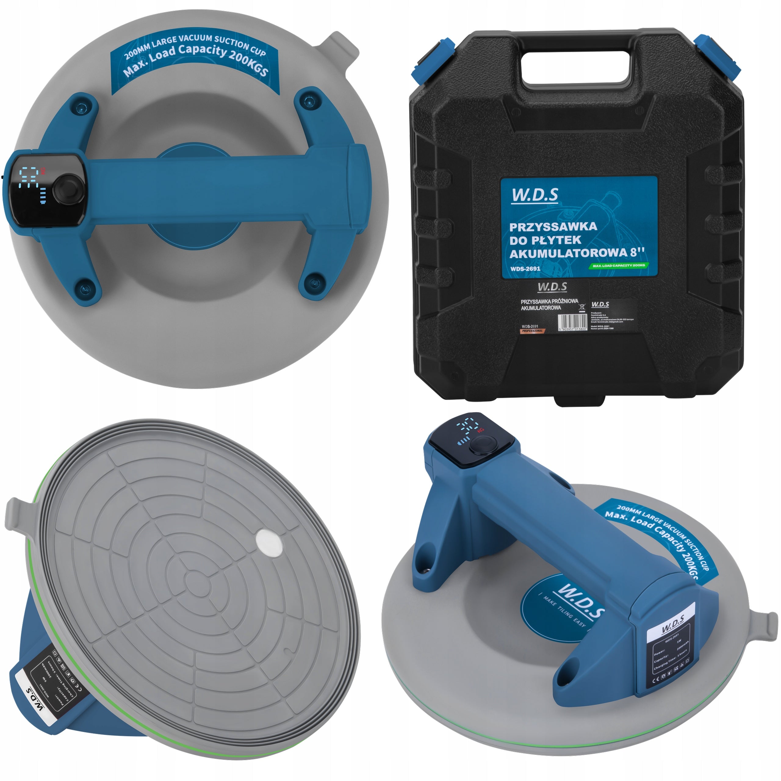 Cordless suction cup 200mm 200kg USB-C WDS2691