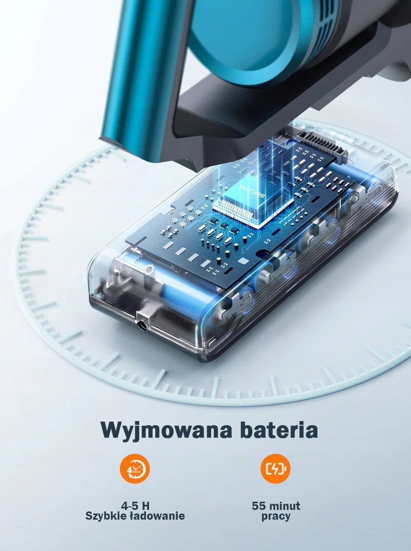 Cordless upright vacuum cleaner Buture VC60 blue 450W 38Kpa Power supply rechargeable battery