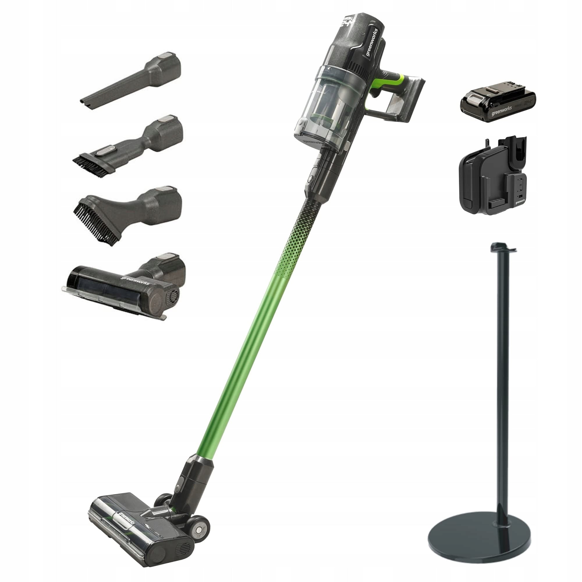 Cordless upright vacuum cleaner, GreenWorks 24V, GD24SVK4S