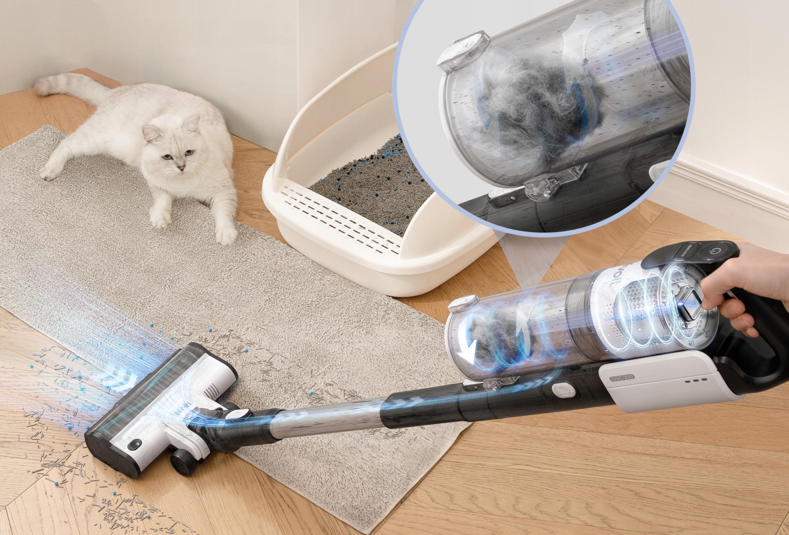 Cordless upright vacuum cleaner Levoit LVAC-200 bagless electric brush Dominant color white