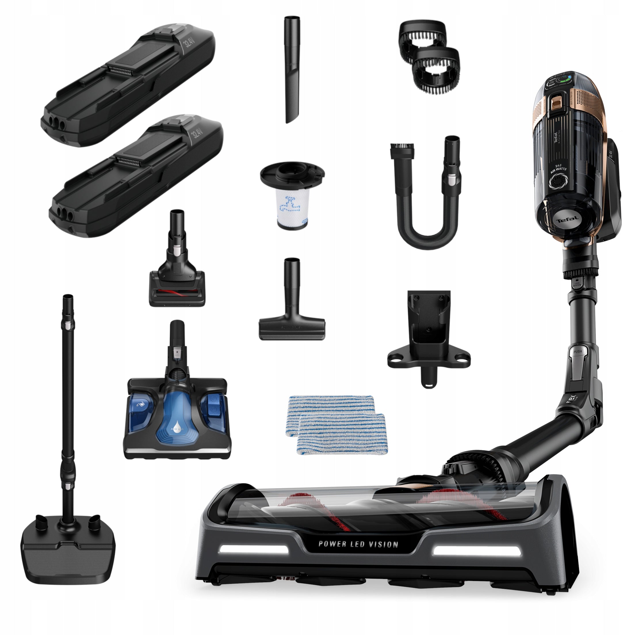 Cordless upright vacuum cleaner TEFAL Flex AQUA 15.60 TY99G3 3w1 2 batteries Packaging status original