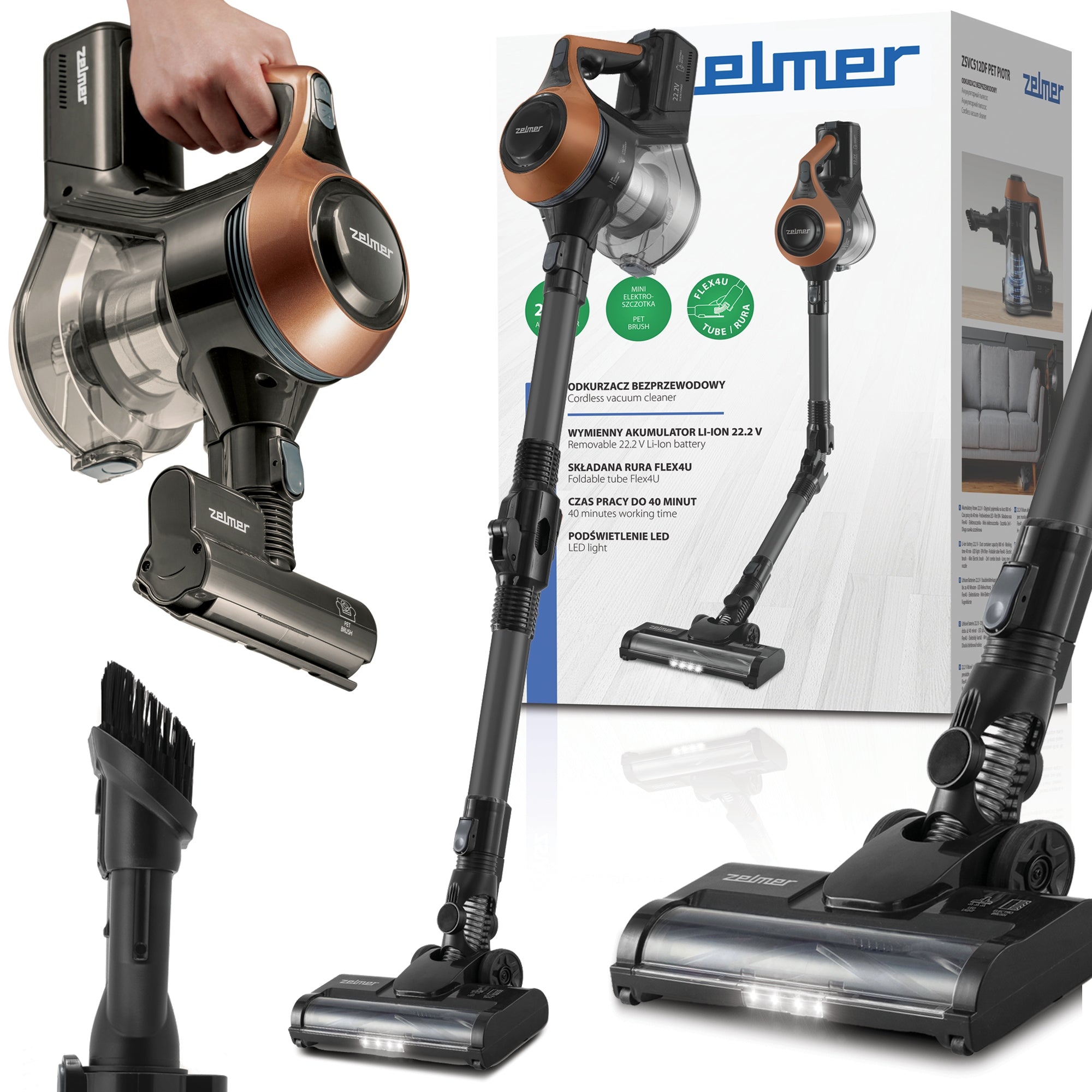 Cordless upright vacuum cleaner Zelmer ZSVC512DF Piotr Manufacturer code 81405975P