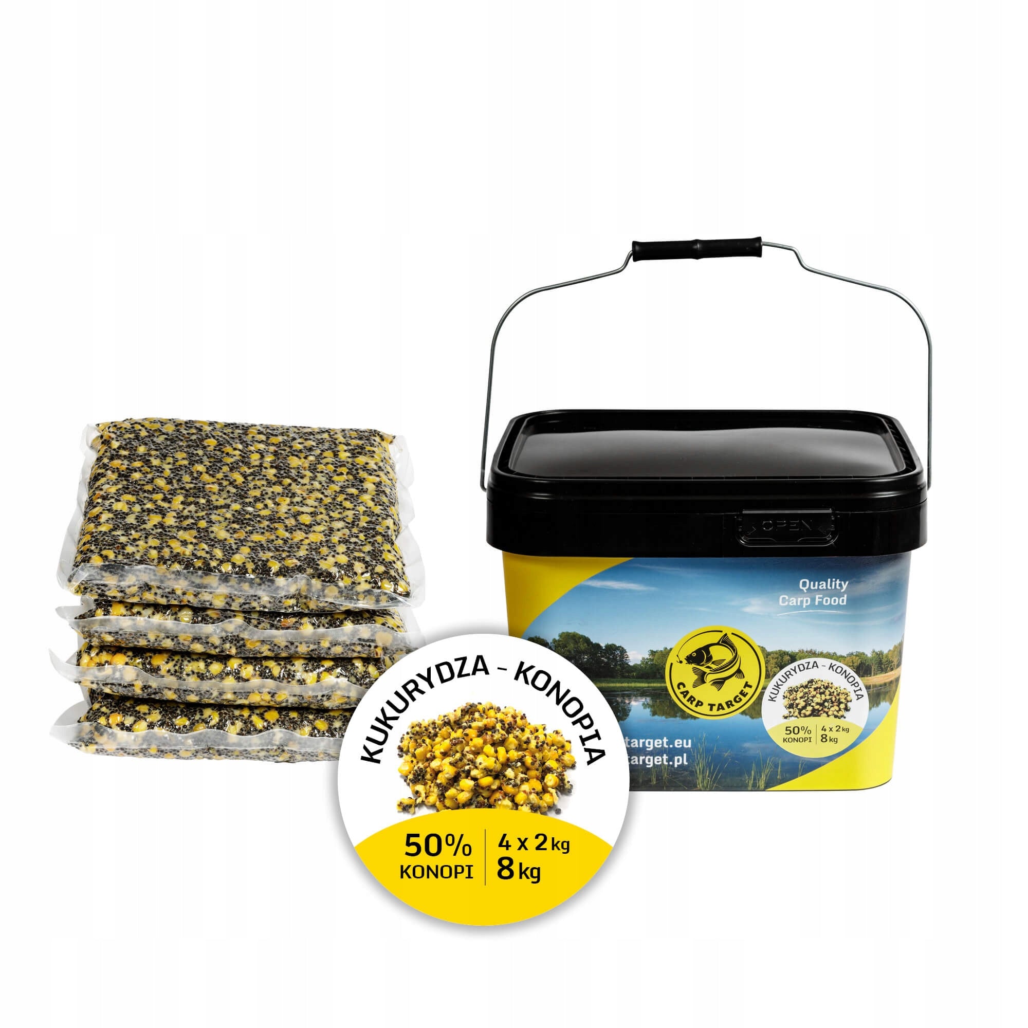 Corn Hemp Mix Grains Bait 8 kg (4x2kg) + Bucket 10L