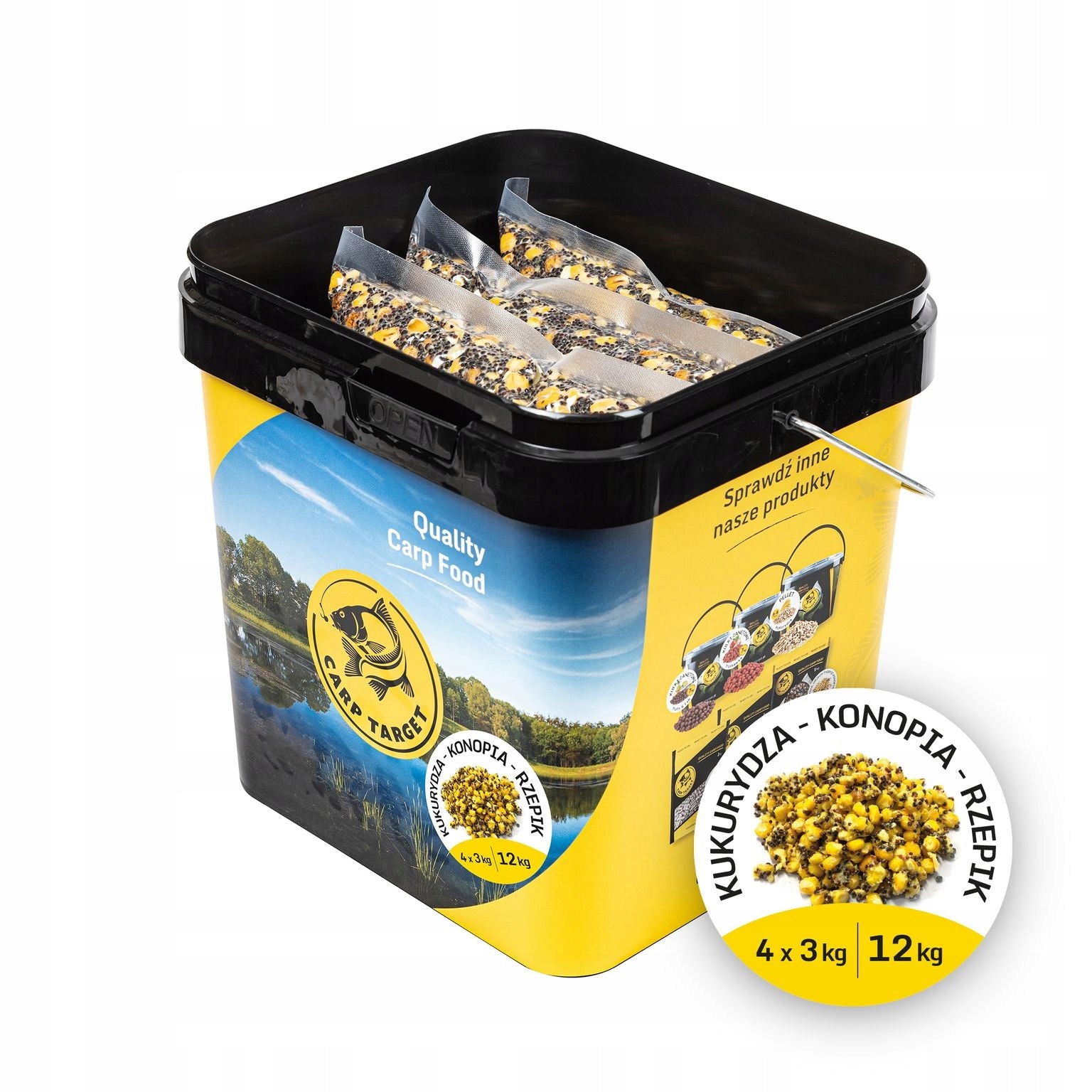 Corn Hemp Rapeseed MIX Grains Bait 12 kg (4x3kg) + Bucket 17L Manufacturer code 0095
