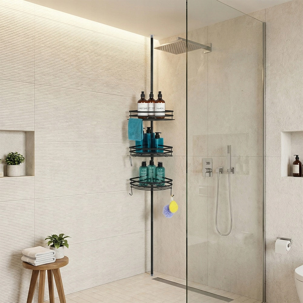 Corner Bathroom Shelf Adjustable Metal Black 3 Levels Adjustable Large Brand Vilde