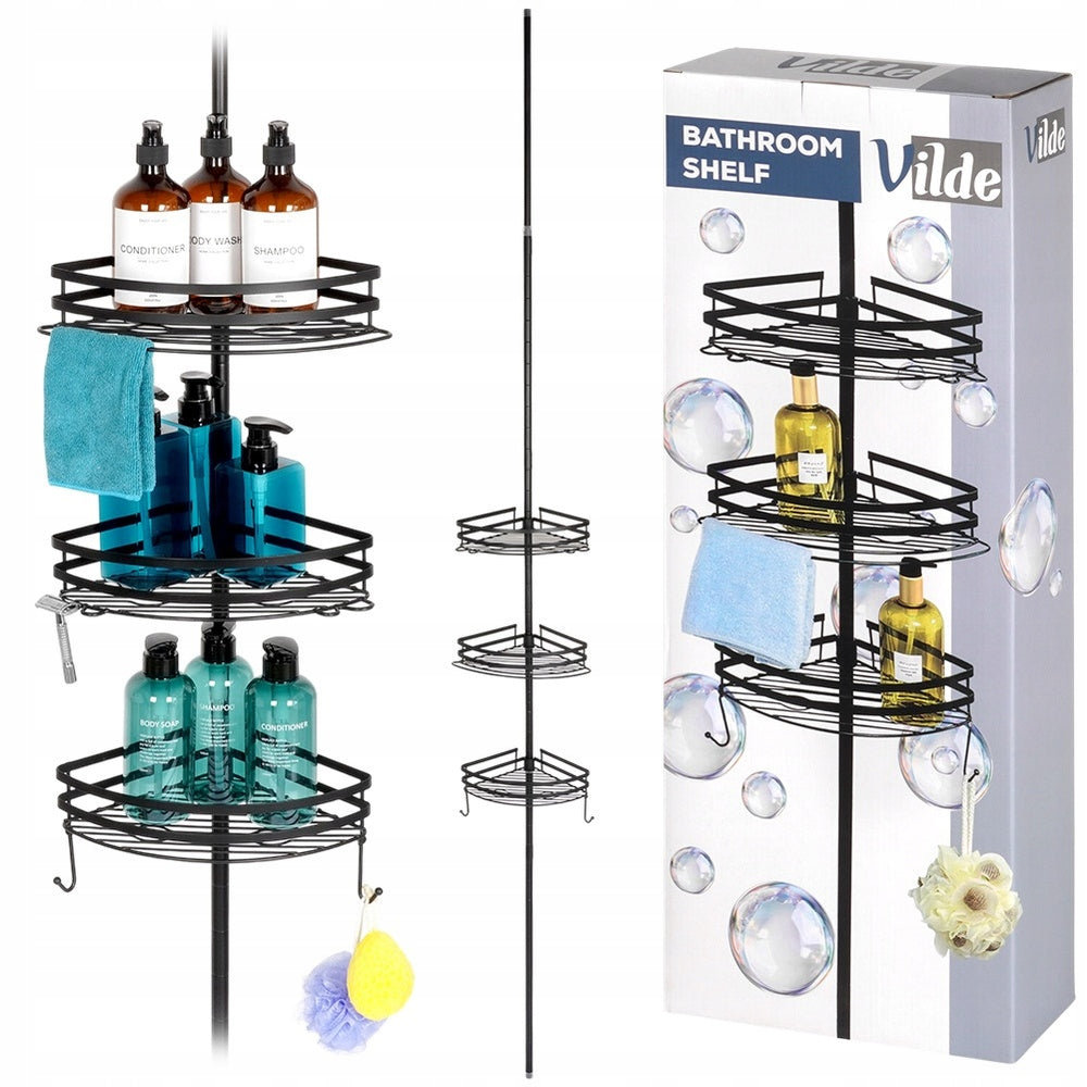 Corner Bathroom Shelf Adjustable Metal Black 3 Levels Adjustable Large