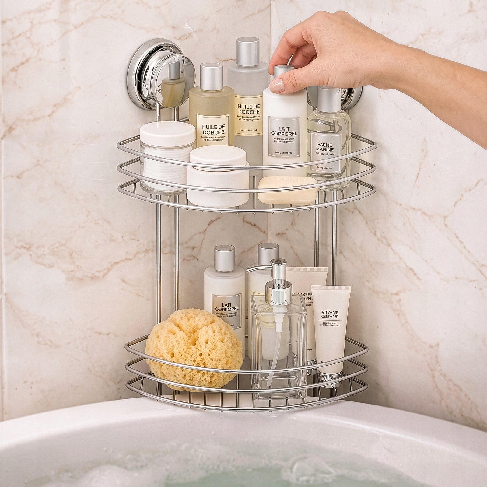 Corner Bathroom Suction Cup Hanging Chrome for Bathroom Cabin Packaging status original