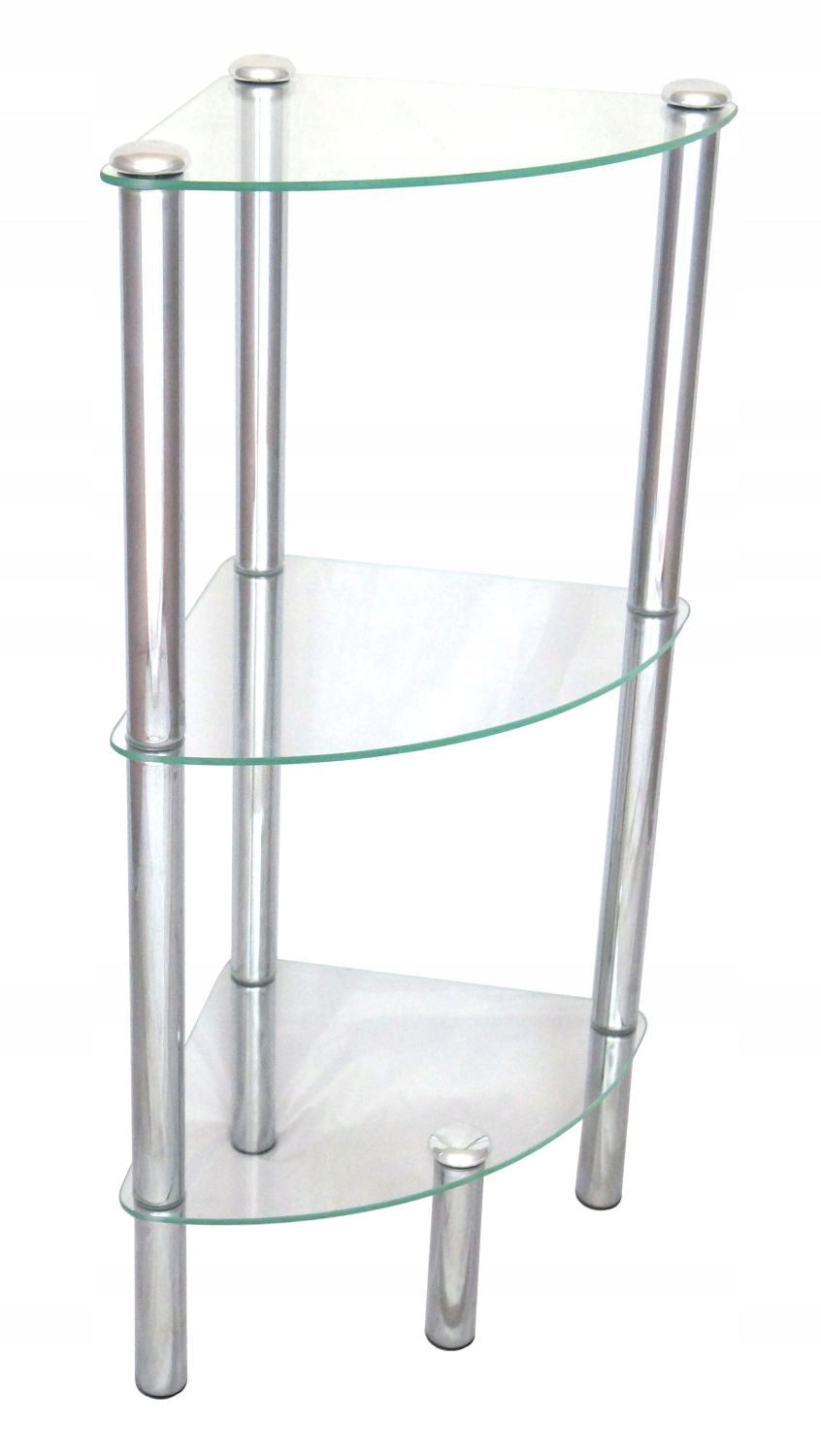 Corner bathroom shelf, tempered glass, chrome, 3 shelves