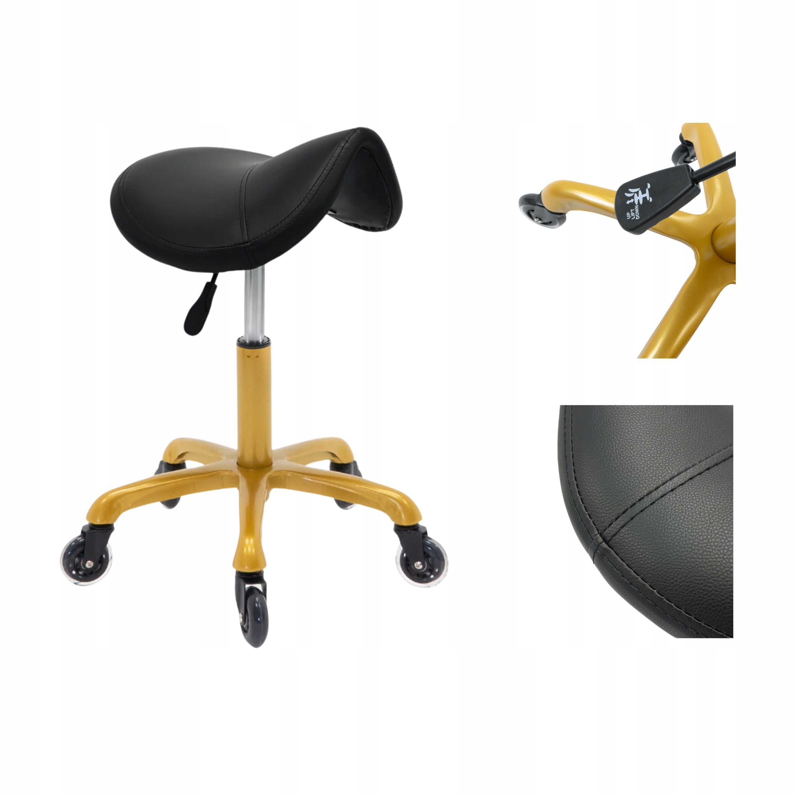 Cosmetic Stool Hairdressing Saddle Chair Rodeo Hoker Black Gold