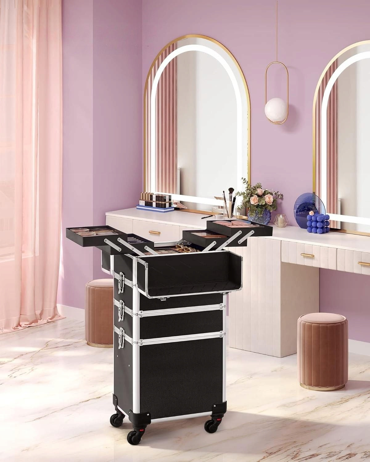 Cosmetic Suitcase 4-Tier Mobile Case on Wheels Medical device no