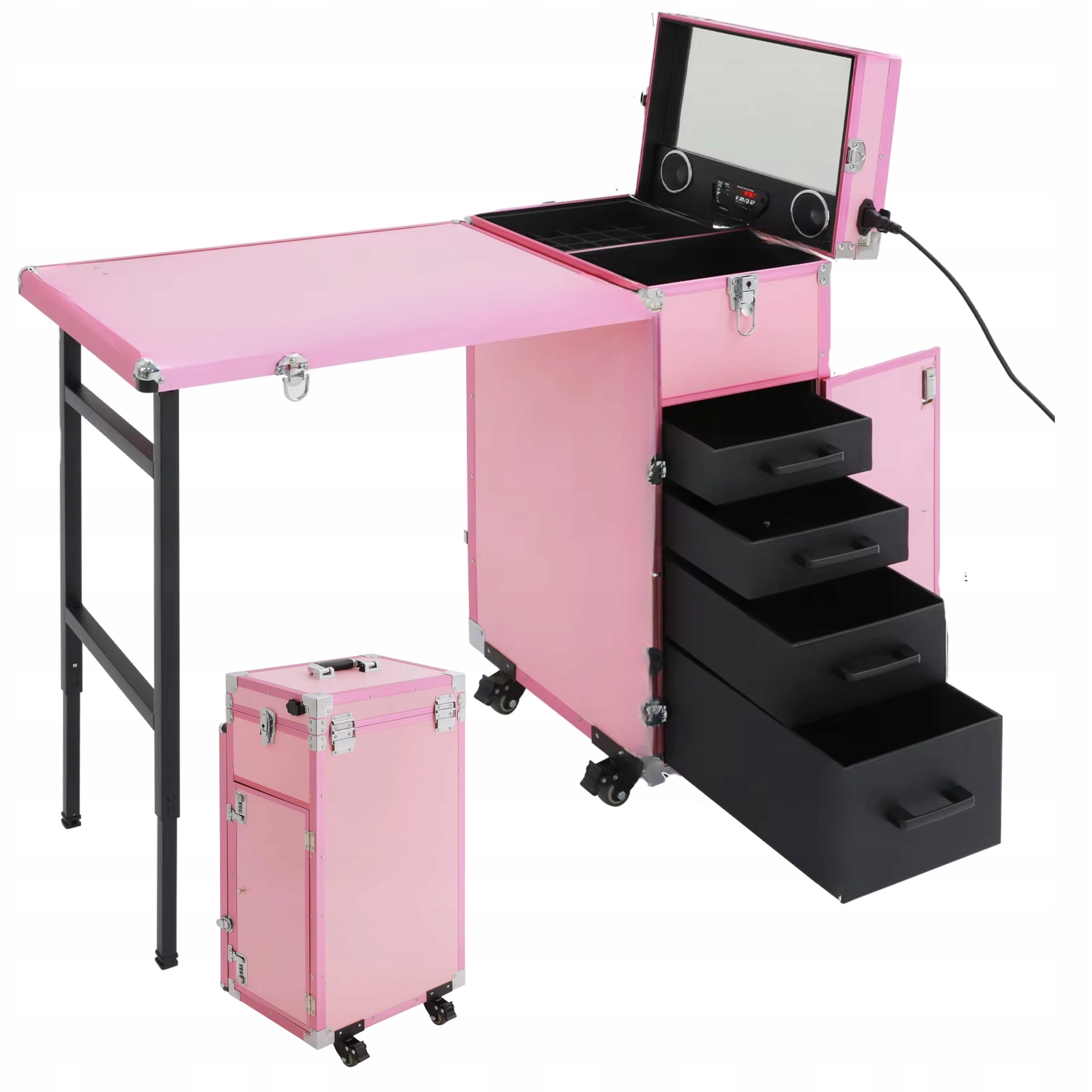 Cosmetic Suitcase With Table Mirror For Manicure Trunk Folding Rose