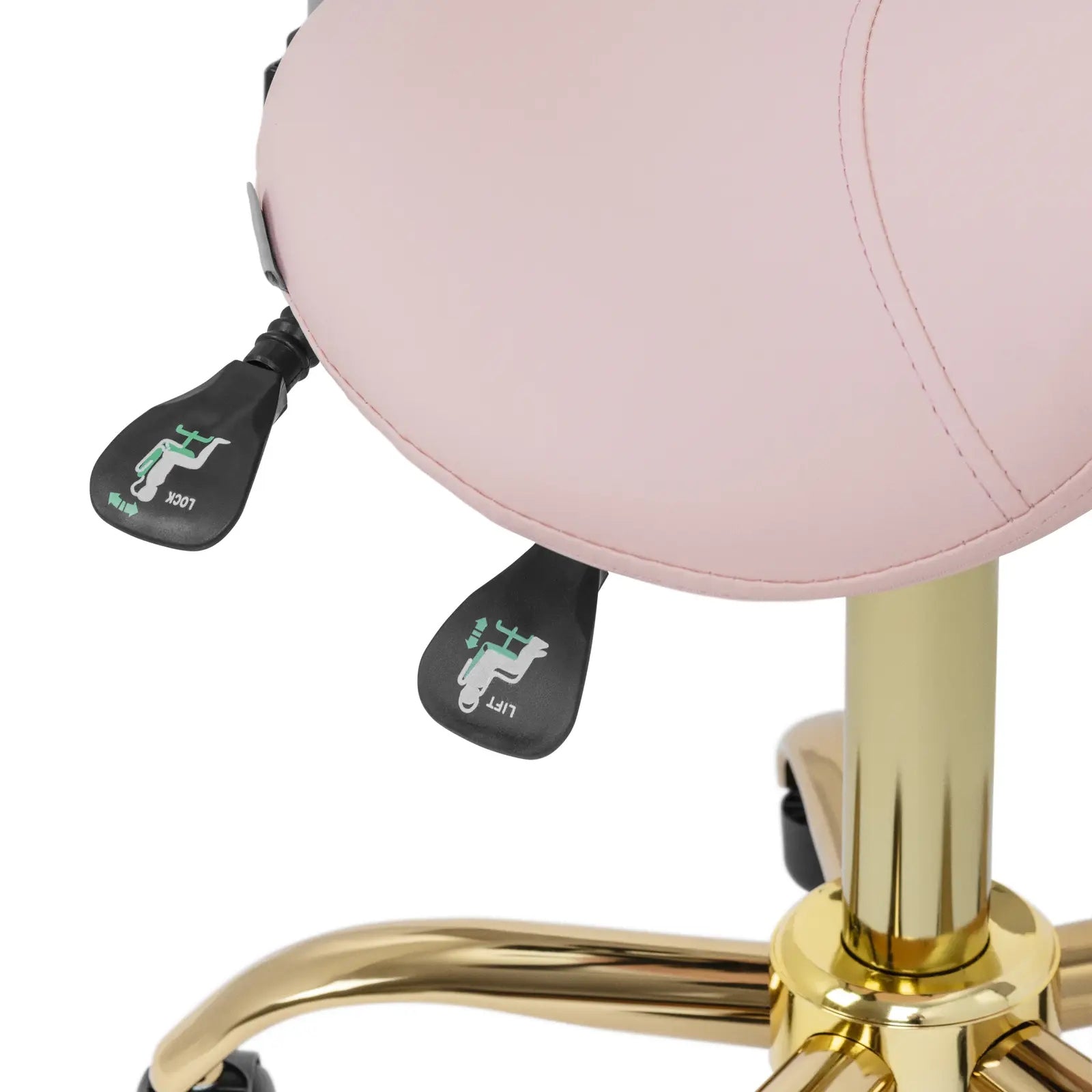 Cosmetic saddle chair with backrest adjustable MANNHEIM pink-gold Product weight with unit packaging 27.61 kg