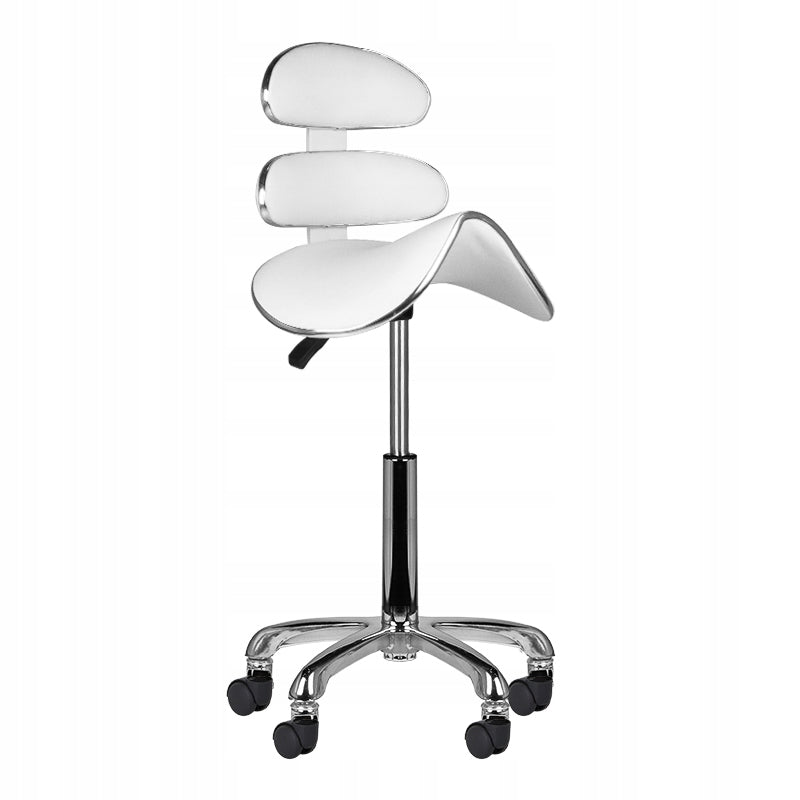 Cosmetic stool AM-880 white with ergonomic backrest and wheels Medical device no