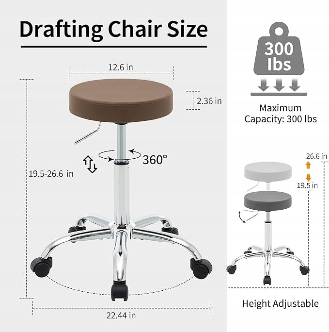 Cosmetic stool adjustable 54-72 cm armchair office chair round grey Brand Physa
