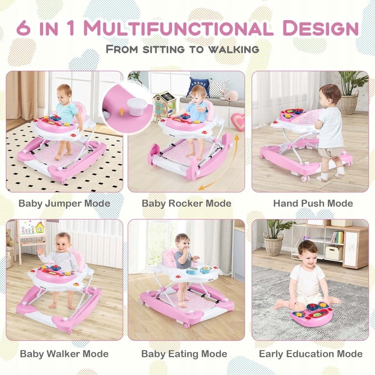 Costway Baby Walker 6in1 Rocker Pusher Pink Manufacturer code Bc10316pi