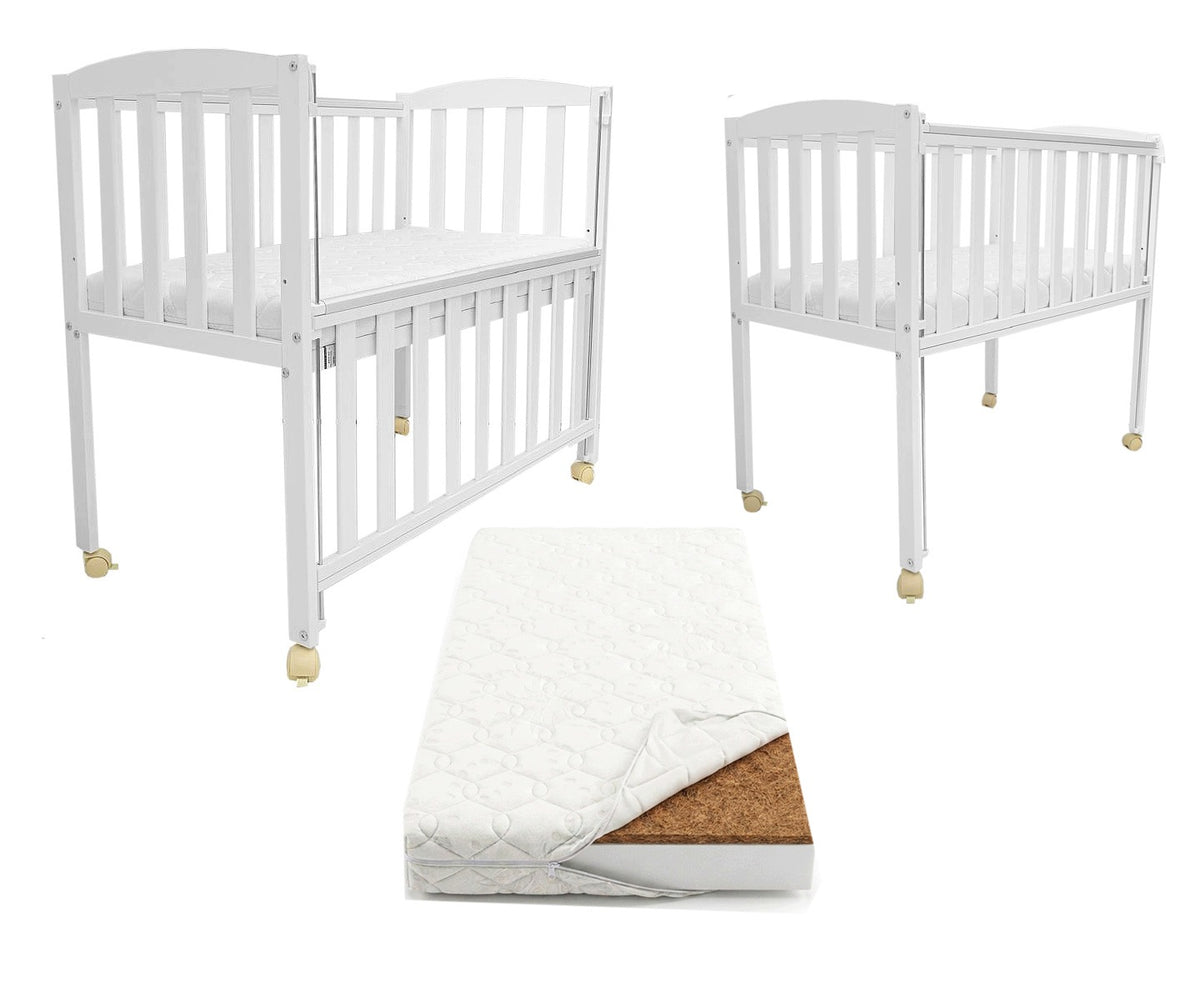 Cot 100x50 extra bed with lowered side MINI + Mattress + wheels FREEBIE