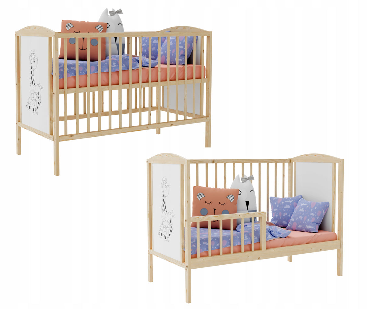 Cot FAIRY TALE b/sz pine couch with railing 120x60