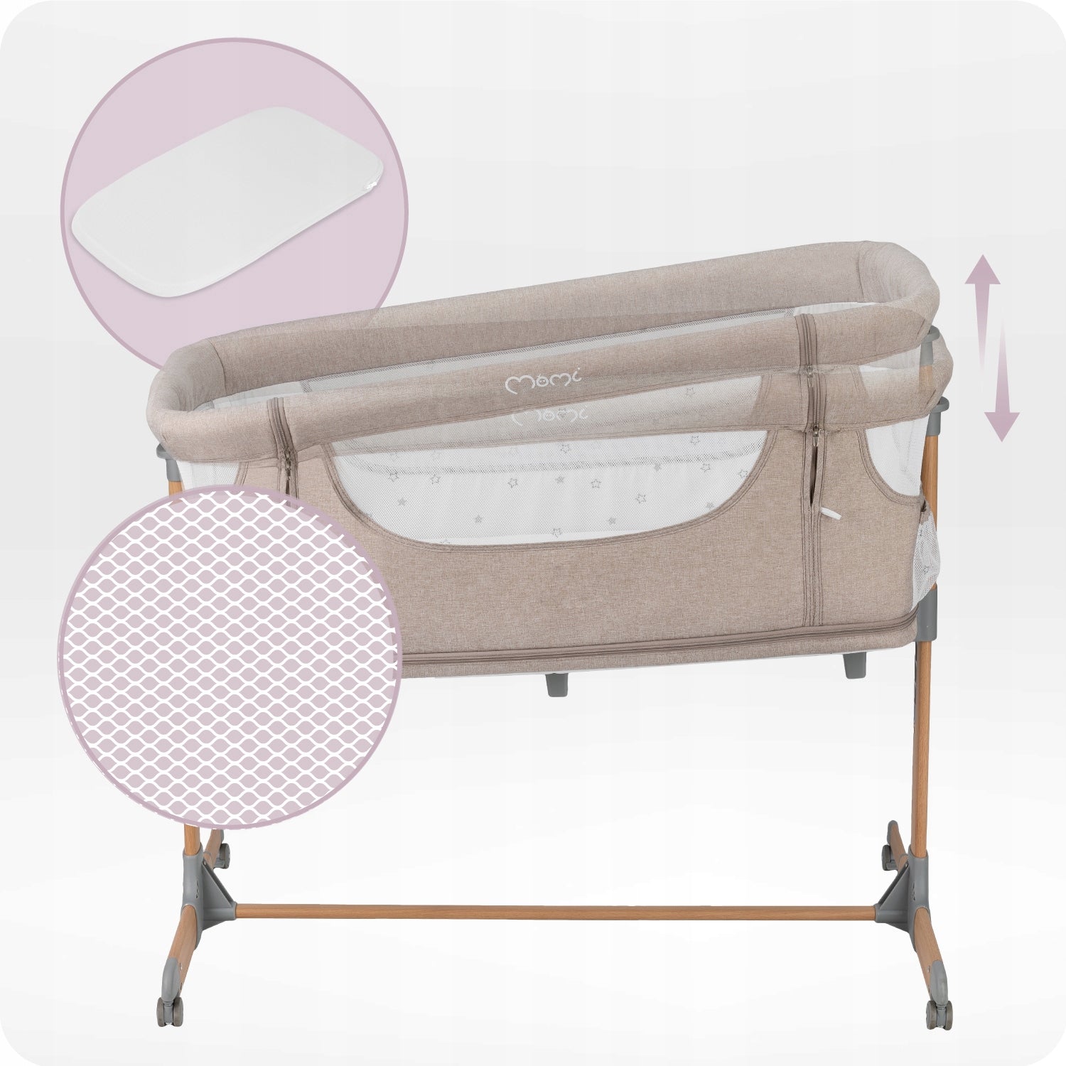 Cot MoMi SMART BED beige - mattress adjustable mosquito net Brand MoMi
