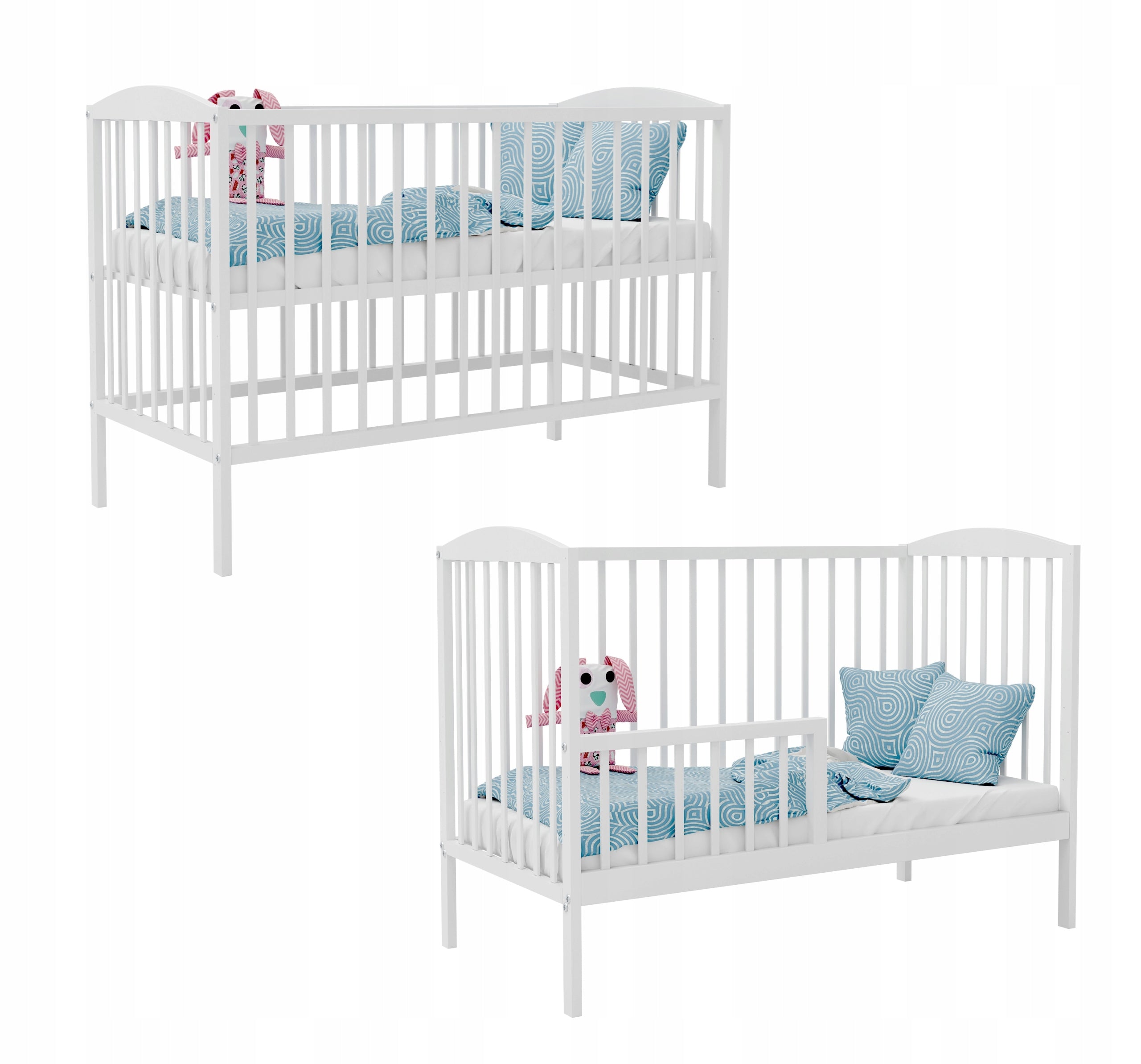 Cot OLA WHITE b/sz couch with barrier 120x60 cm