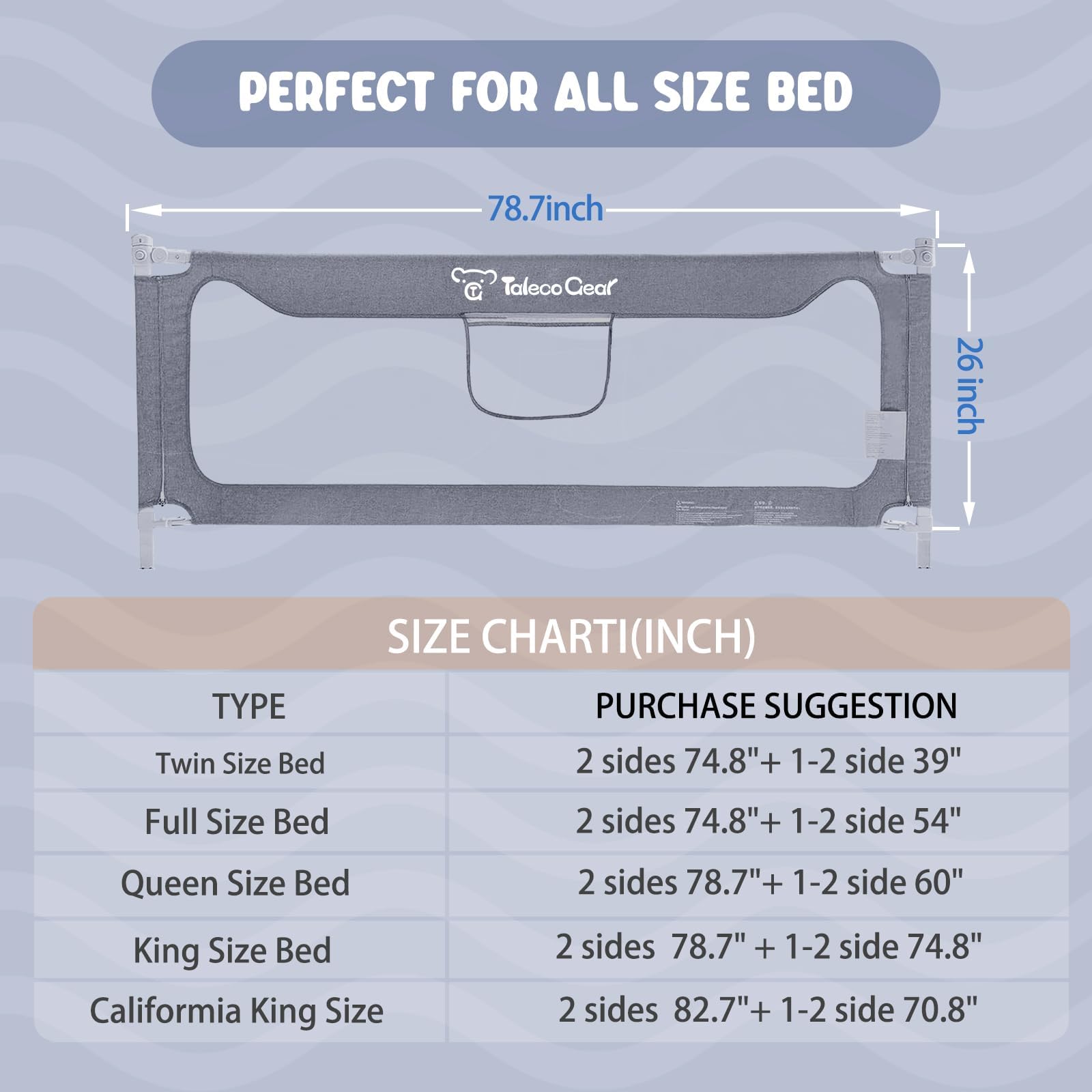 Cot barrier G Taleco Gear 200x66 cm grey Manufacturer code CHL-1P
