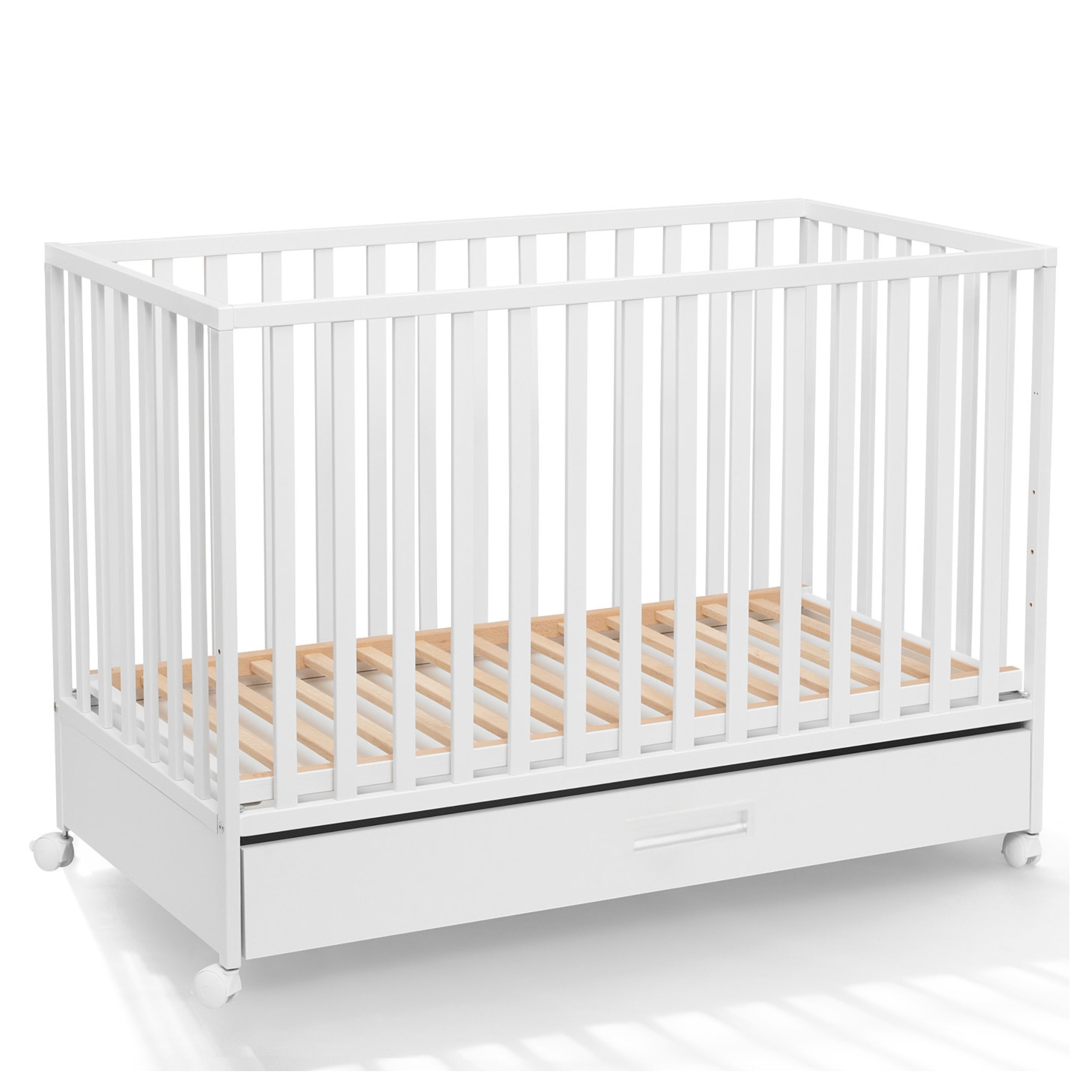 Cot on Wheels 2in1 with Drawer Wooden 120x60 cm + Tapczanik - White