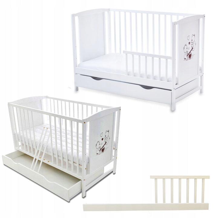 Cot with drawer FAIRY TALE + BARRIER + mattress GPK Color white