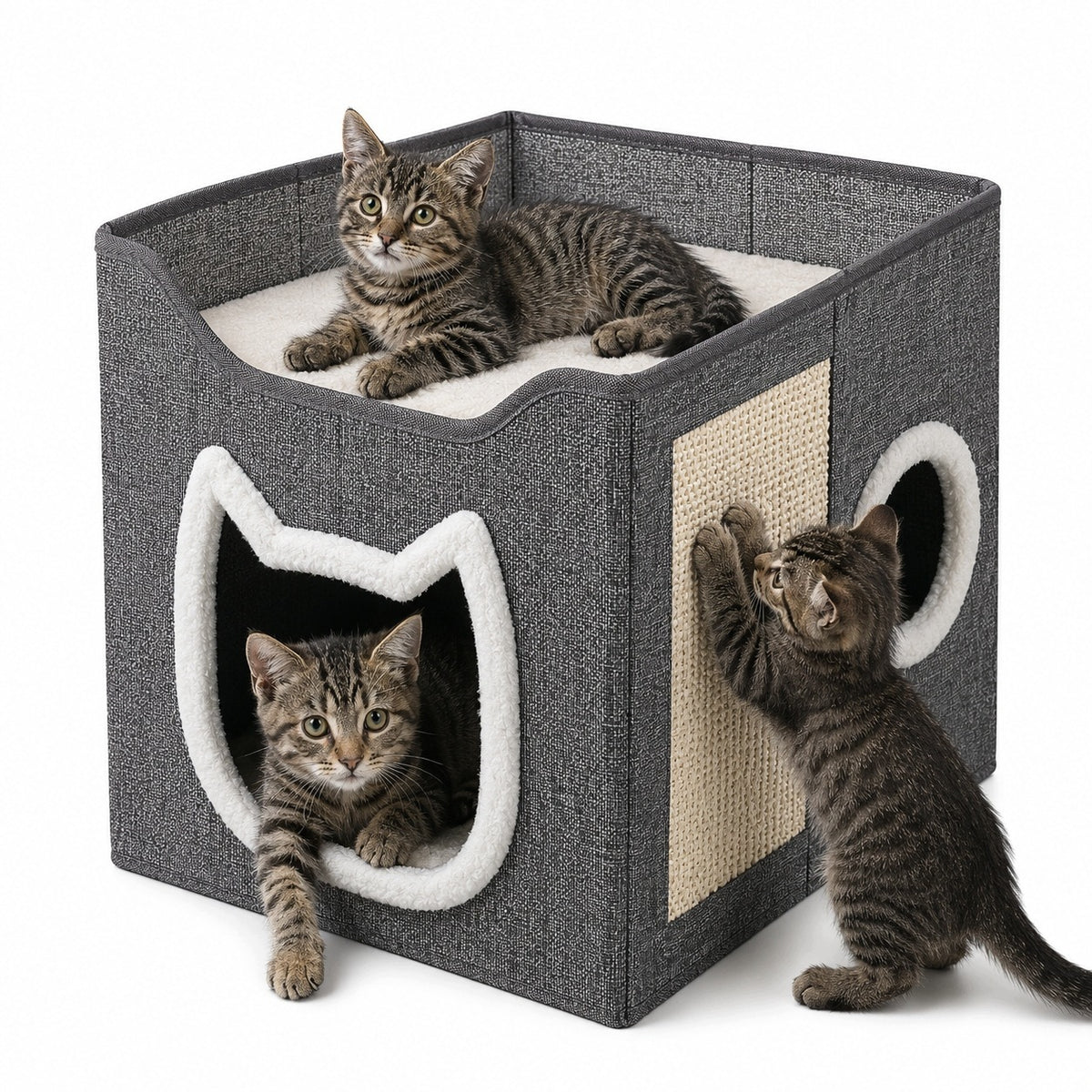 Cottage Cat Bed Scratcher Mat Booth with Pompom Grey 39x39x36 I313