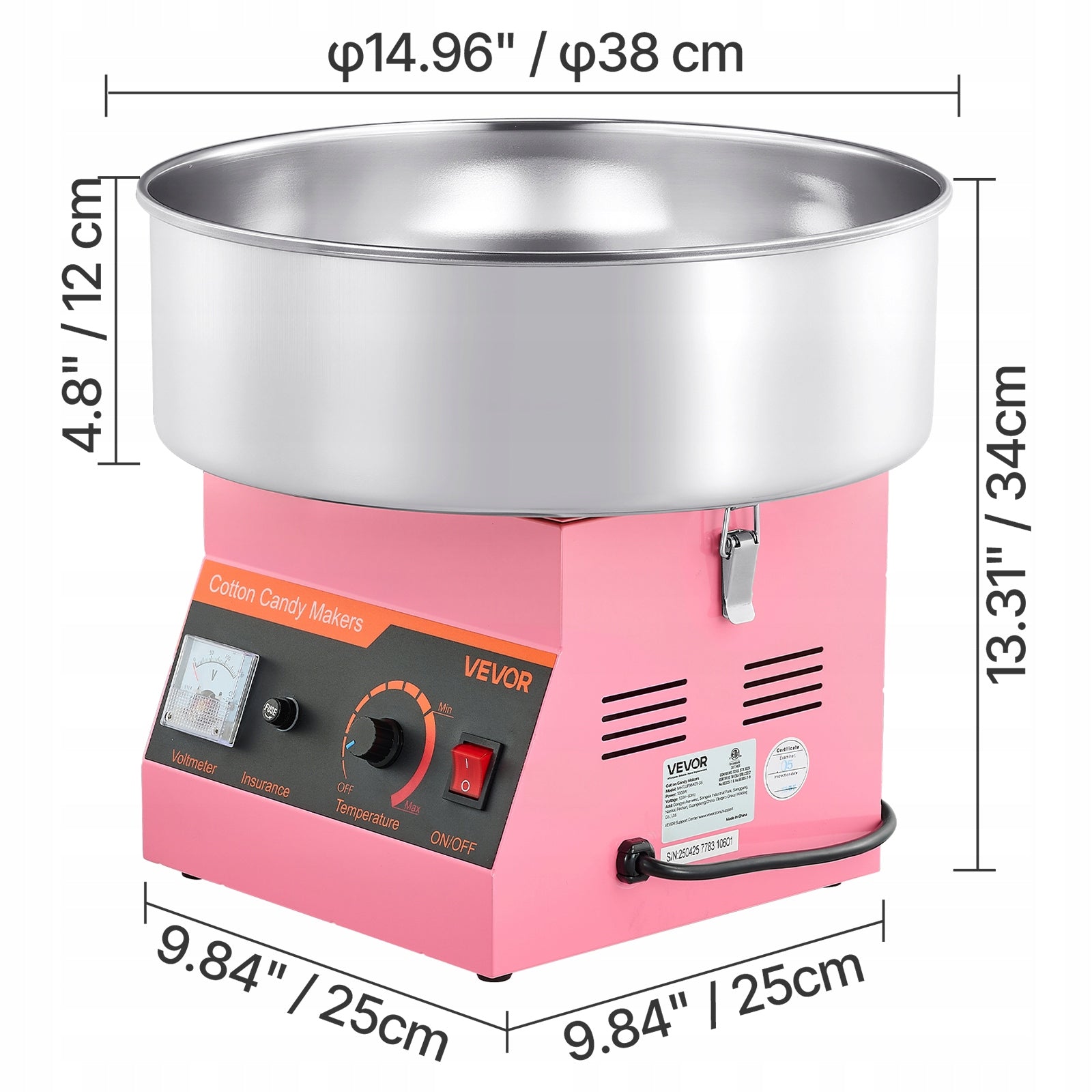 Cotton Candy Machine 1000W Commercial With Built-in Thermostat Pink Manufacturer code TSXXHMHTJF