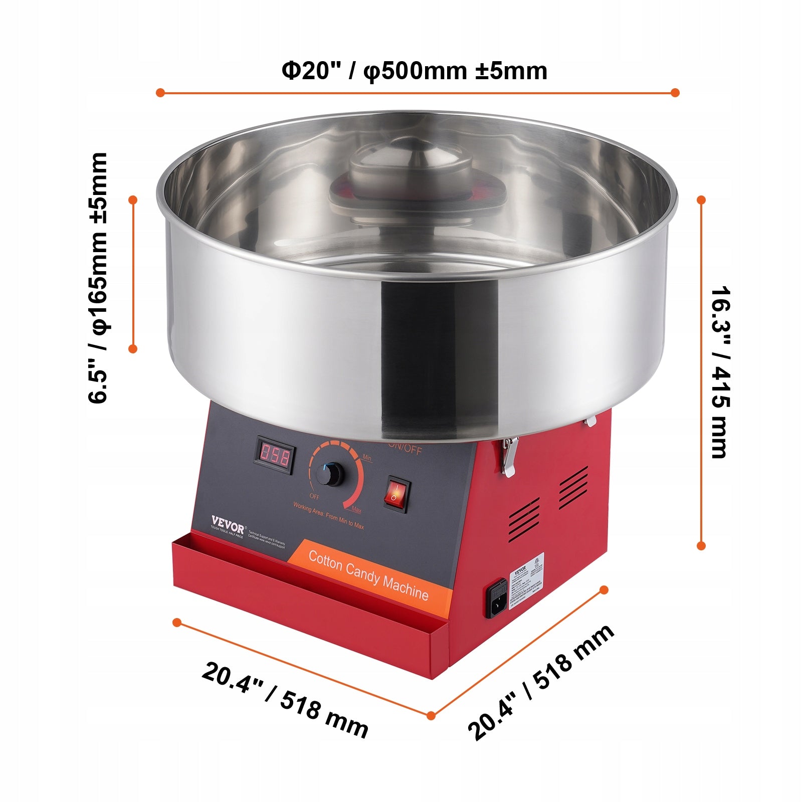 Cotton Candy Machine 1KW Electric Cotton Candy Machine Red Brand Vevor