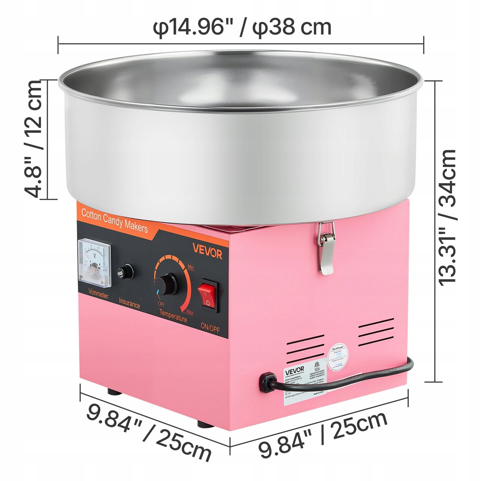 Cotton Candy Machine 1KW Intelligent Overheating Protection Pink Brand Vevor