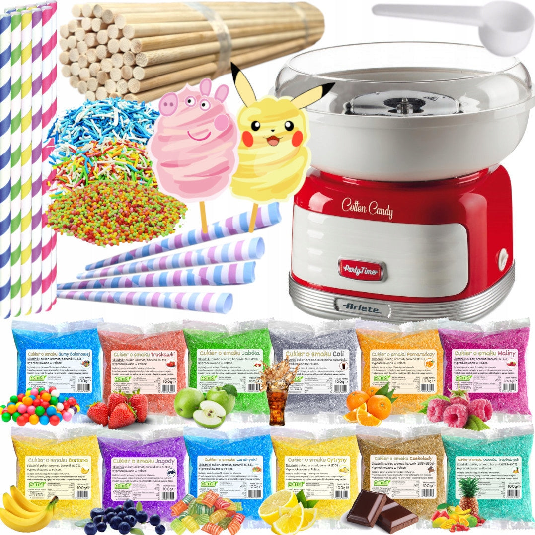 Cotton Candy Machine + Sugar 12x 100g Sachets+ Sticks+ Sprinkles Set