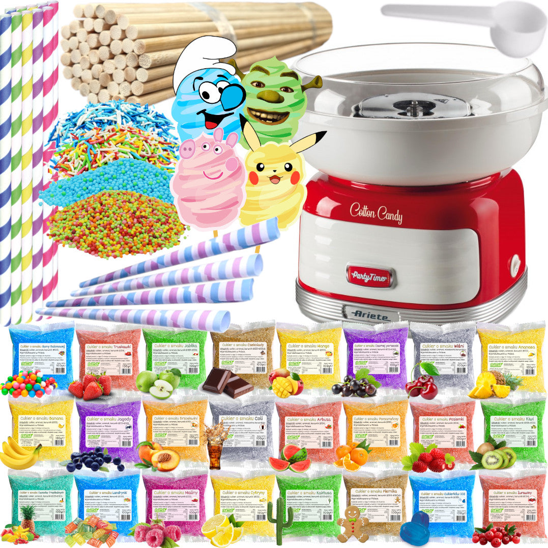 Cotton Candy Machine + Sugar 24x 100g Sachets+ Sticks+ Sprinkles Set