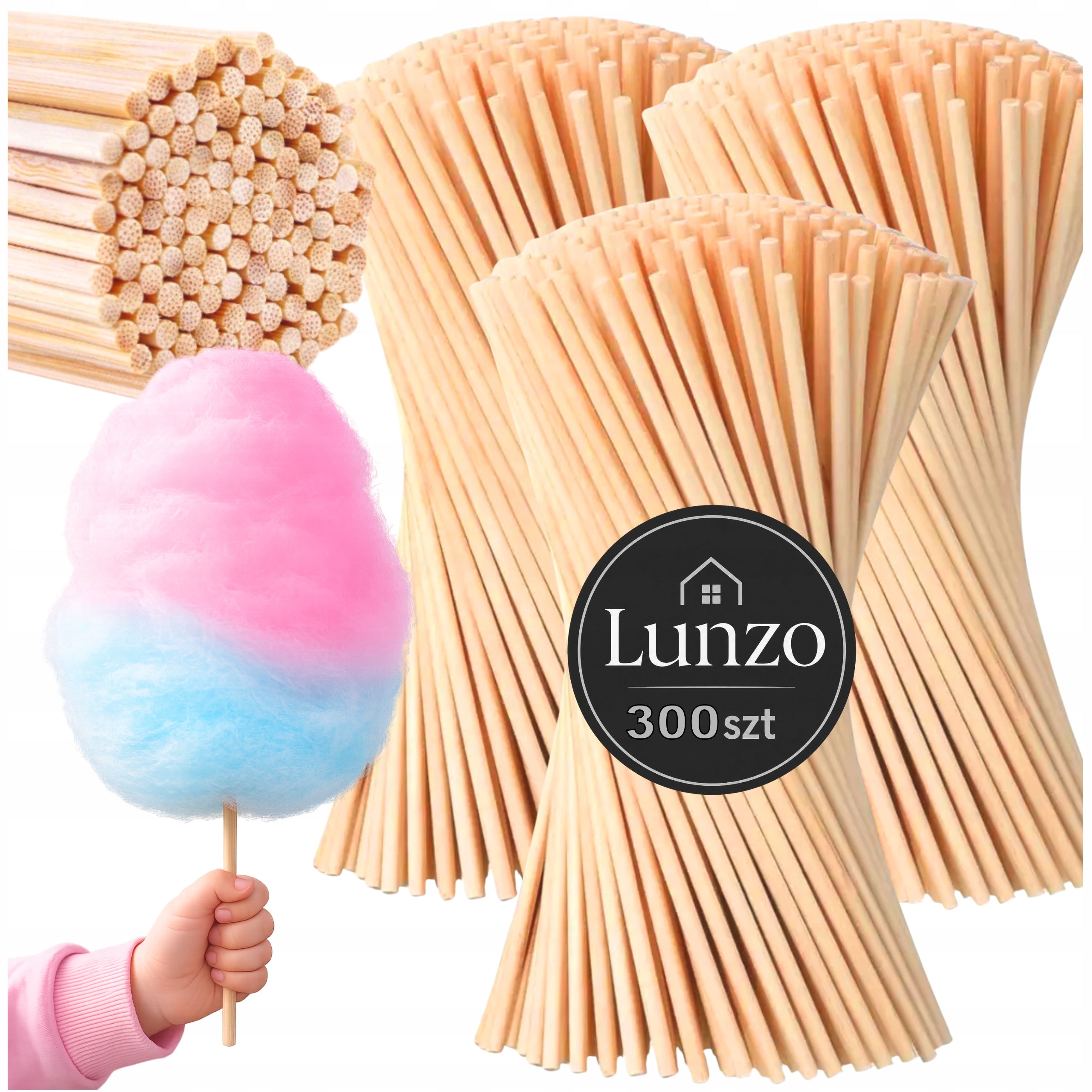 Cotton Candy Sticks BAMBOO 38 cm 300 pcs Sticks STRONG Round