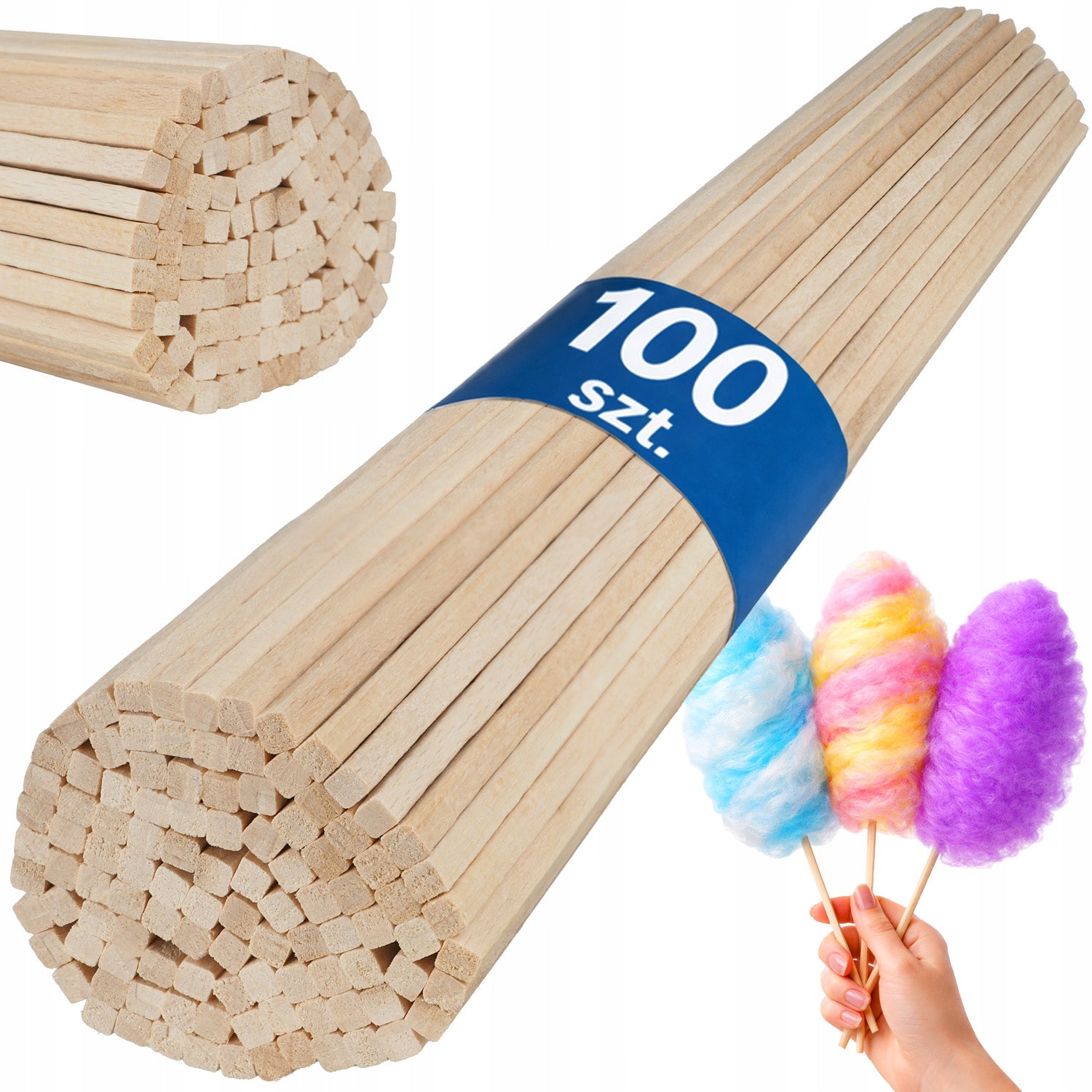 Cotton Candy Sticks SQUARE BEECH ROUGH 40 cm 100 pcs