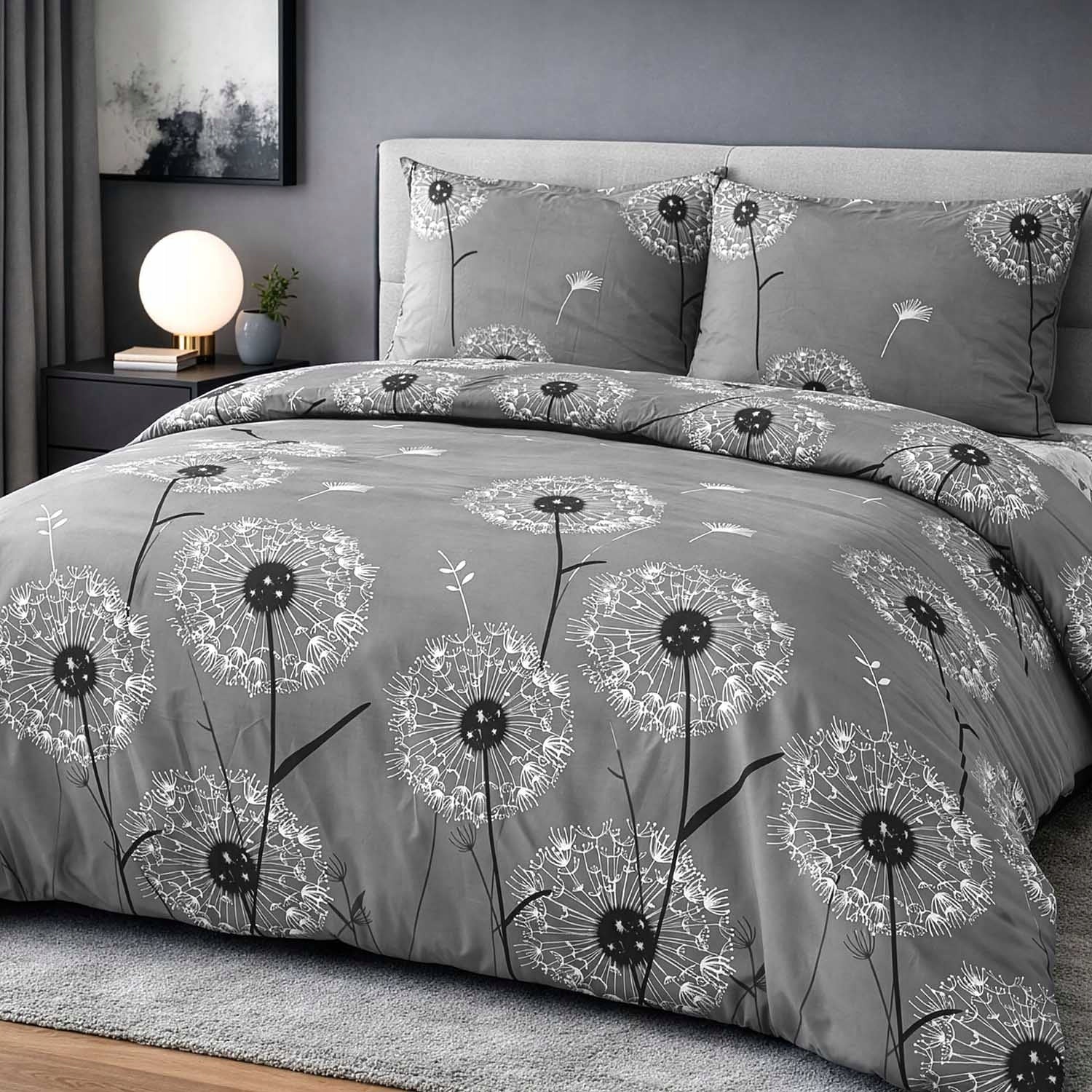 Cotton bedding 160x200 natural 100% cotton dandelions dark grey Packaging status original