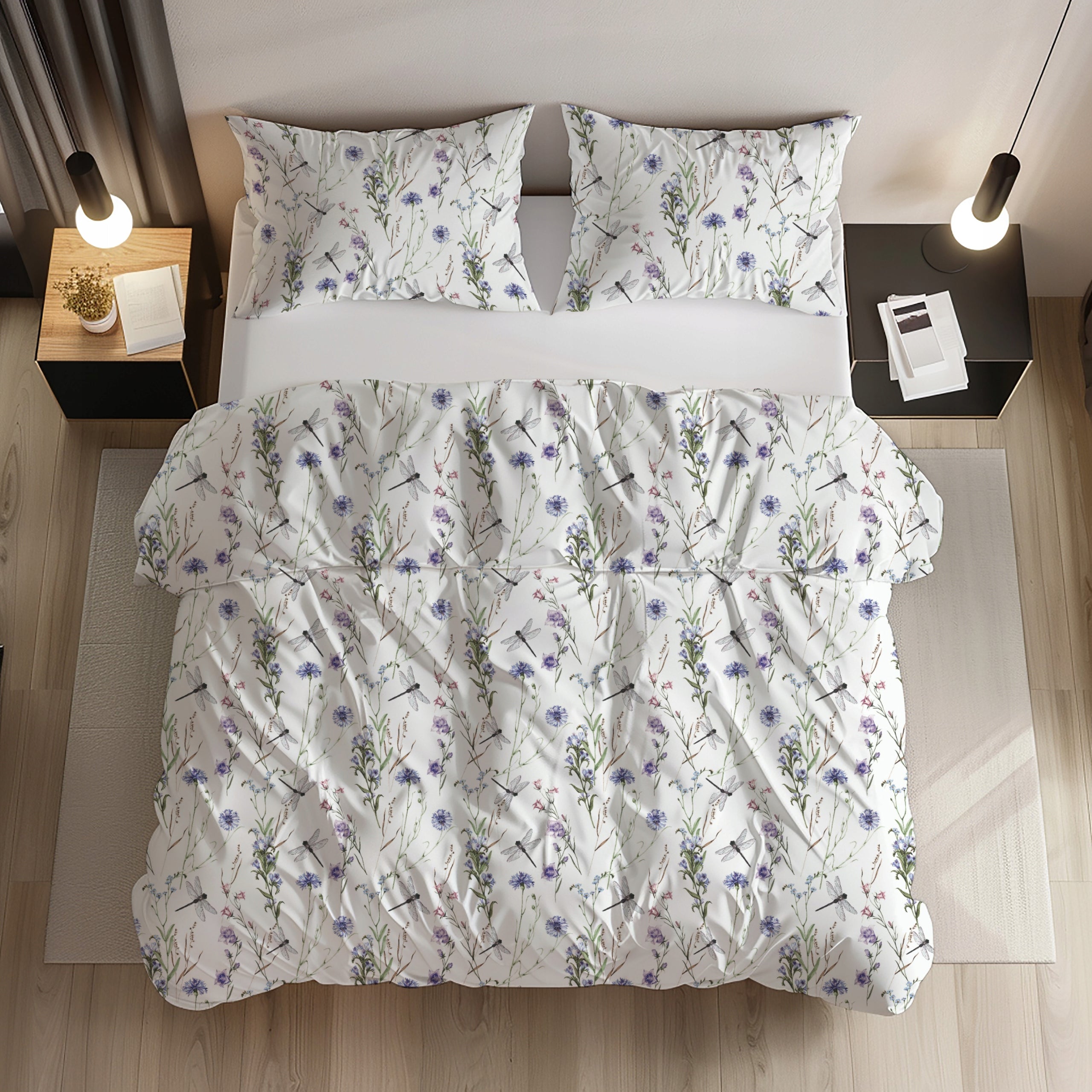 Cotton bedding 160x200 poland flowers with dragonfly 100% gift Manufacturer code pościel bawełna