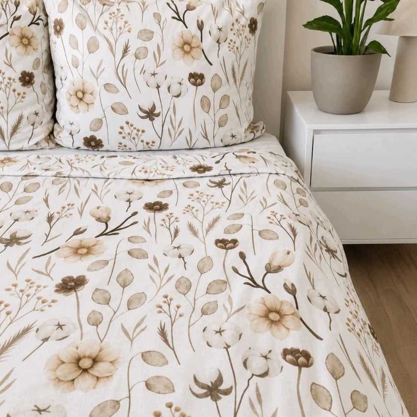 Cotton bedding 200x220 patterns flowers beige 100% cotton thick Manufacturer code Pościel bawełniana satynowa POLSKA 200 220