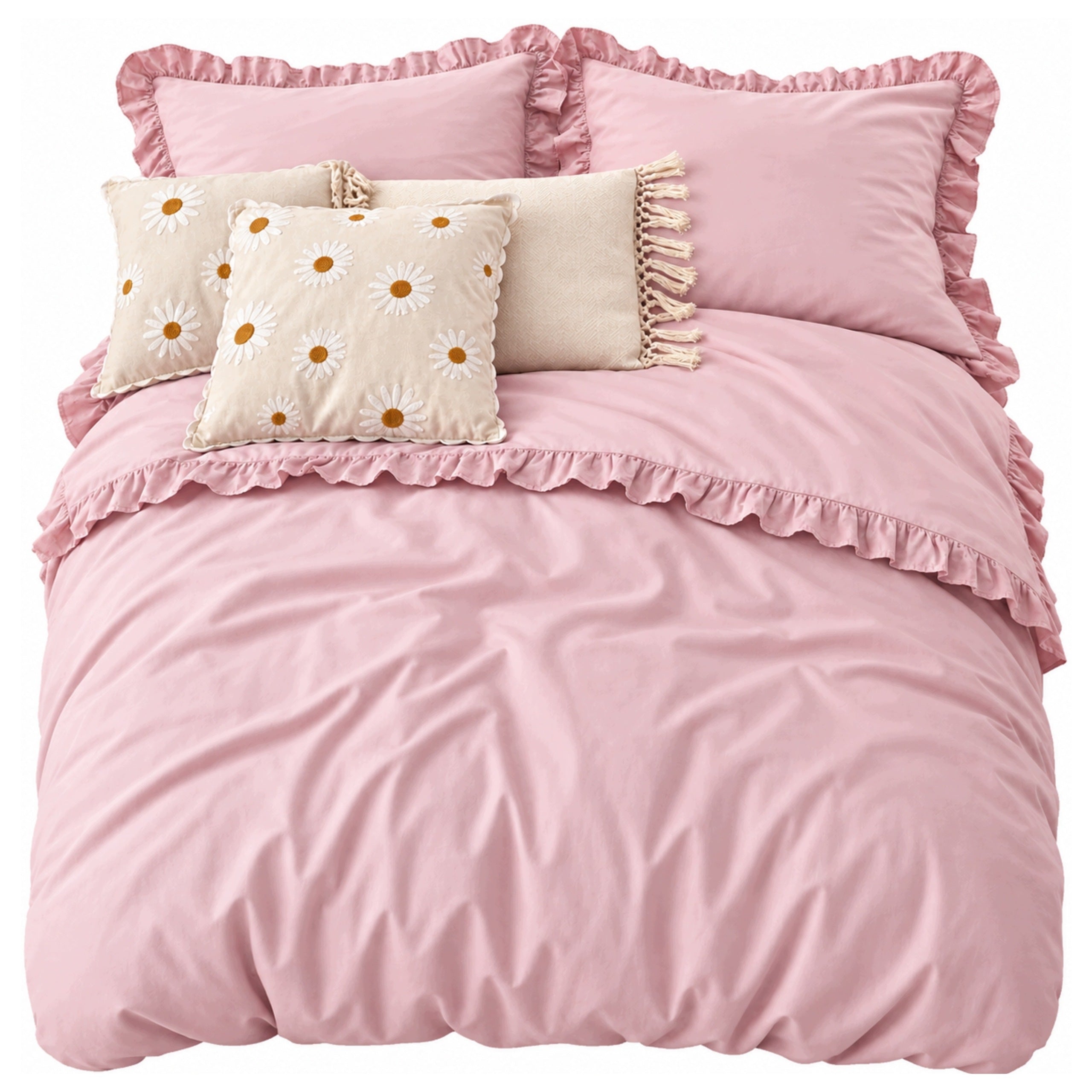 Cotton bedding frill 200x220 70x80 natural frill roses certificate