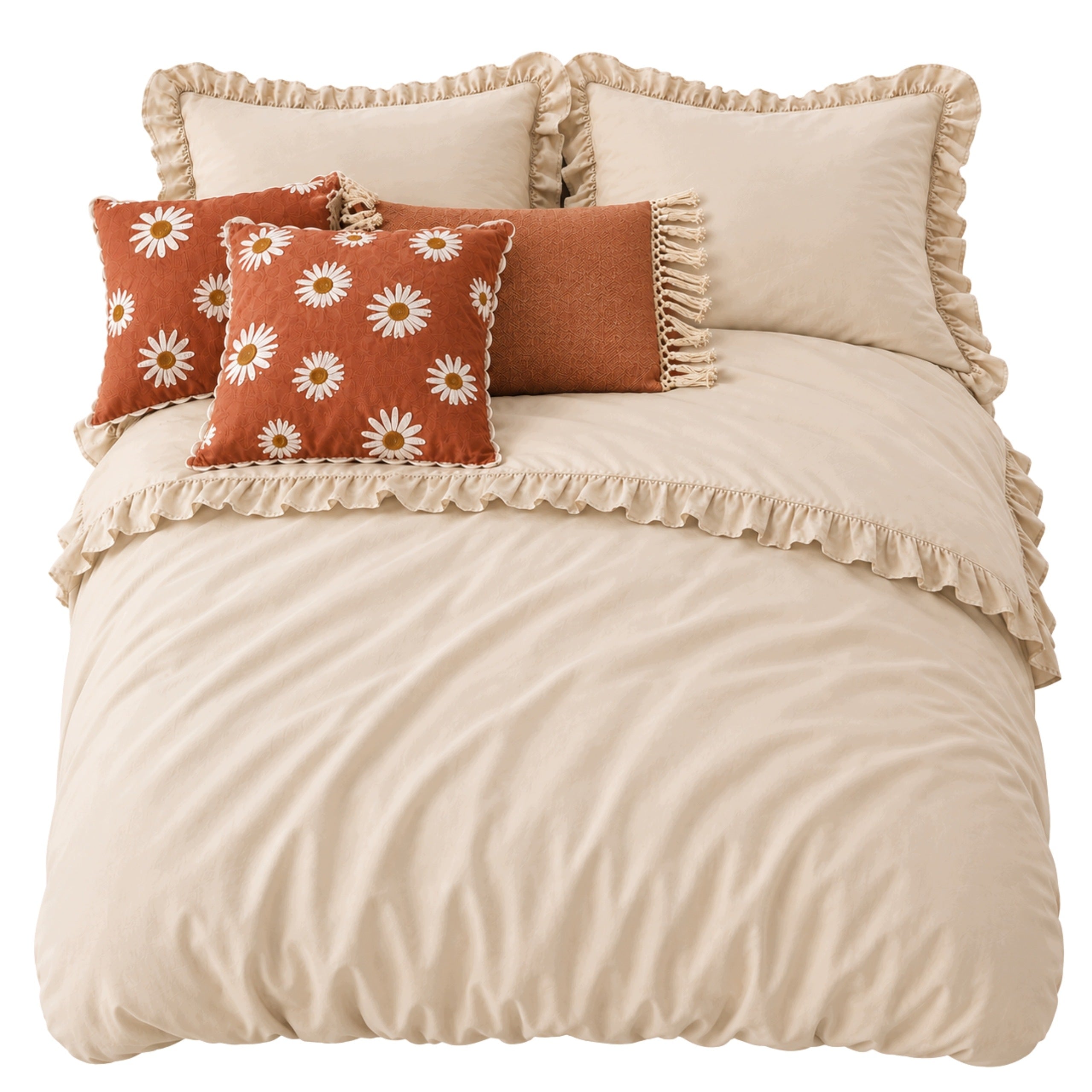 Cotton bedding with frill 160x200 70x80 frill beige certificate