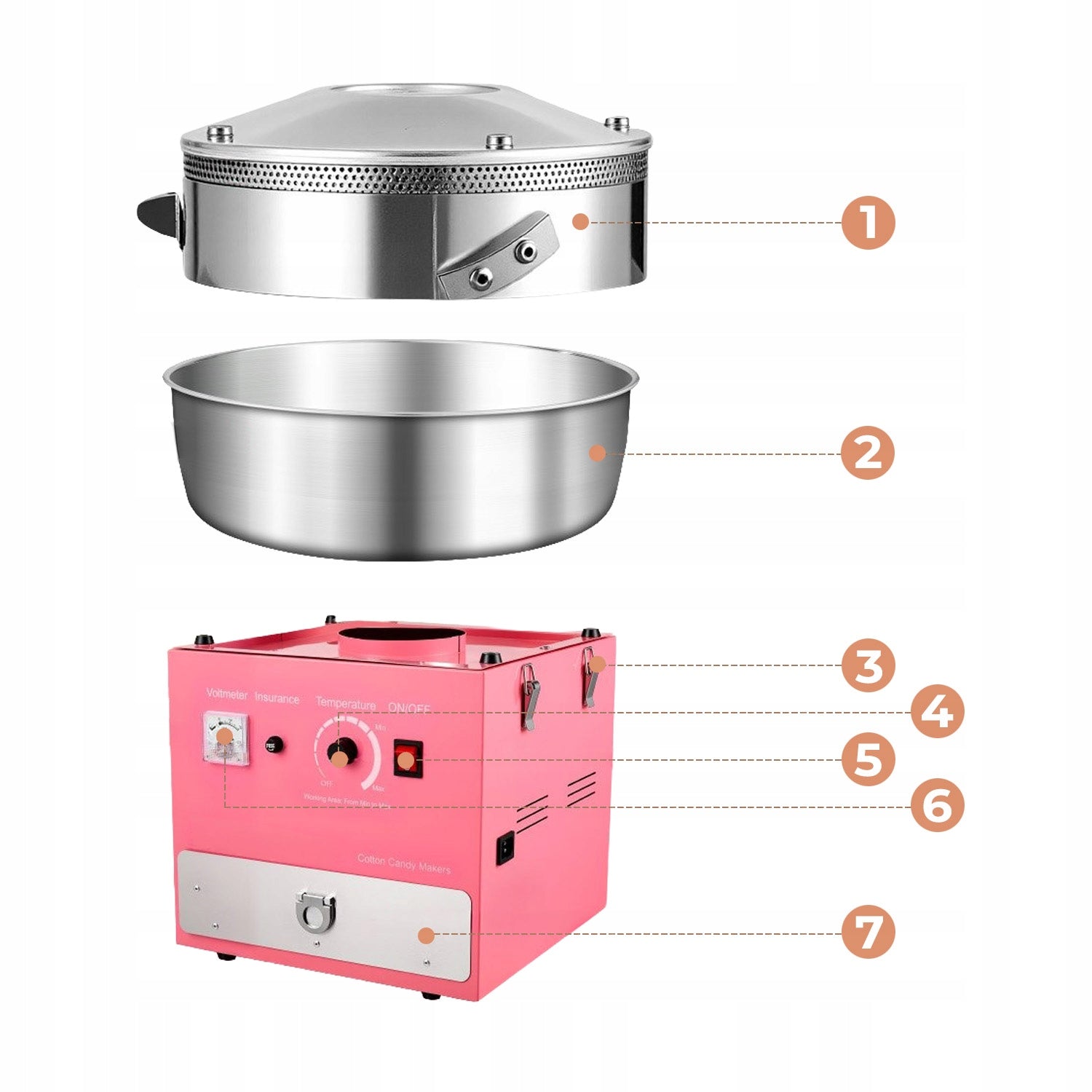Cotton candy machine PRO 1000 W bowl 52 cm Reg. Temperature Manufacturer code Maszyna do waty cukrowej PRO Różowa