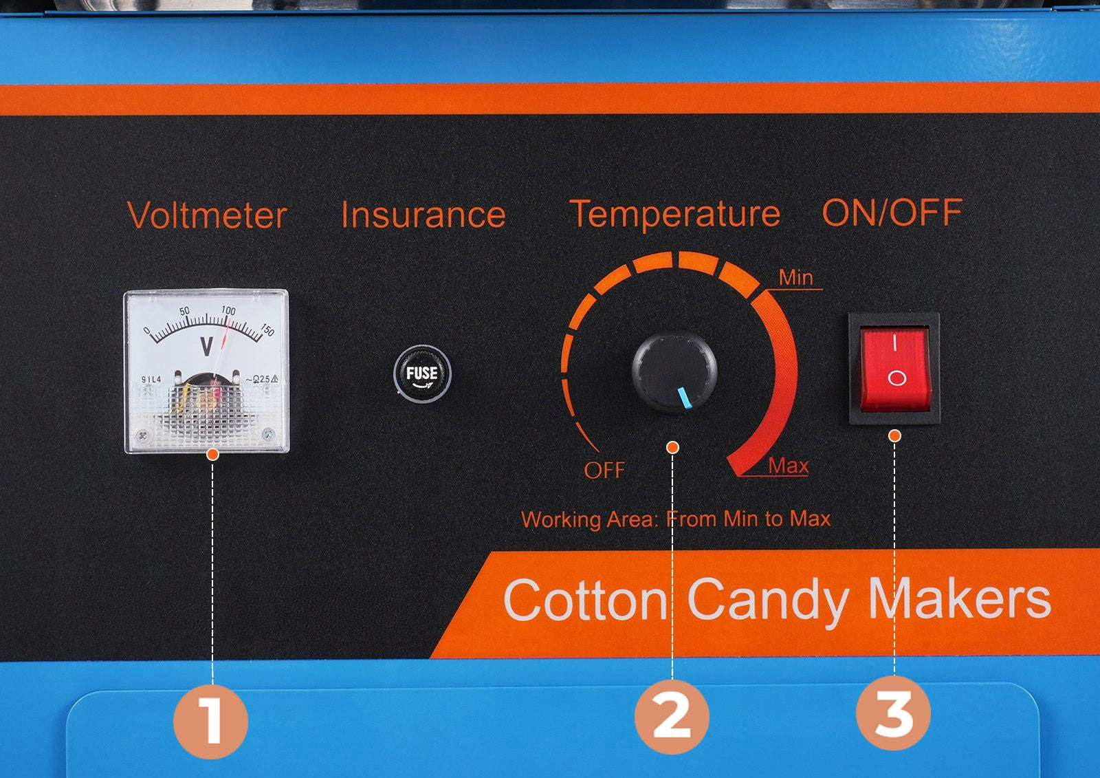 Cotton candy machine PRO 1000W Cover Trolley Reg. Temperature Manufacturer code Maszyna do waty cukrowej PRO wózek pokrywa