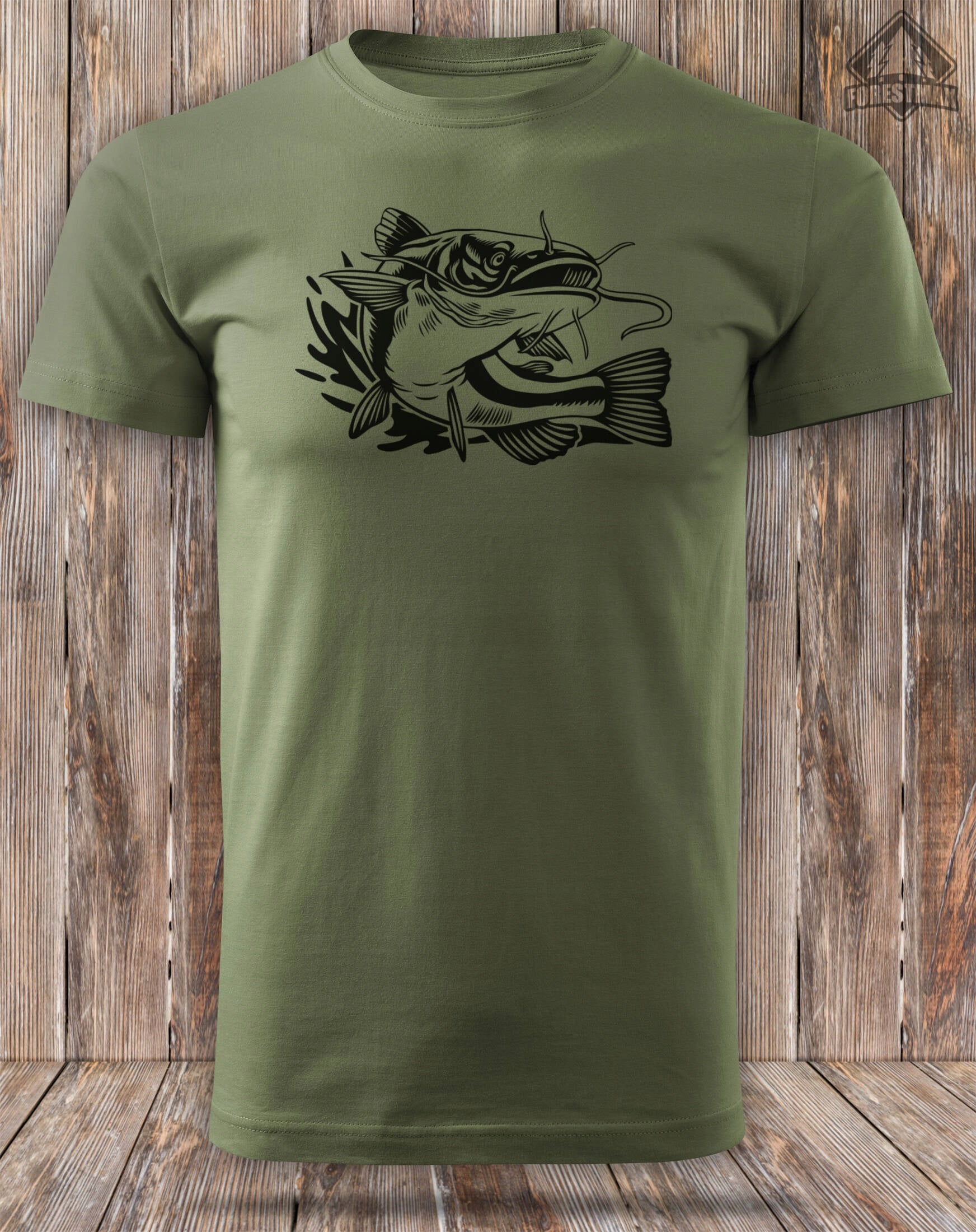 Cotton men's fish T-shirt khaki large print SUM size XL Brand ForestMax