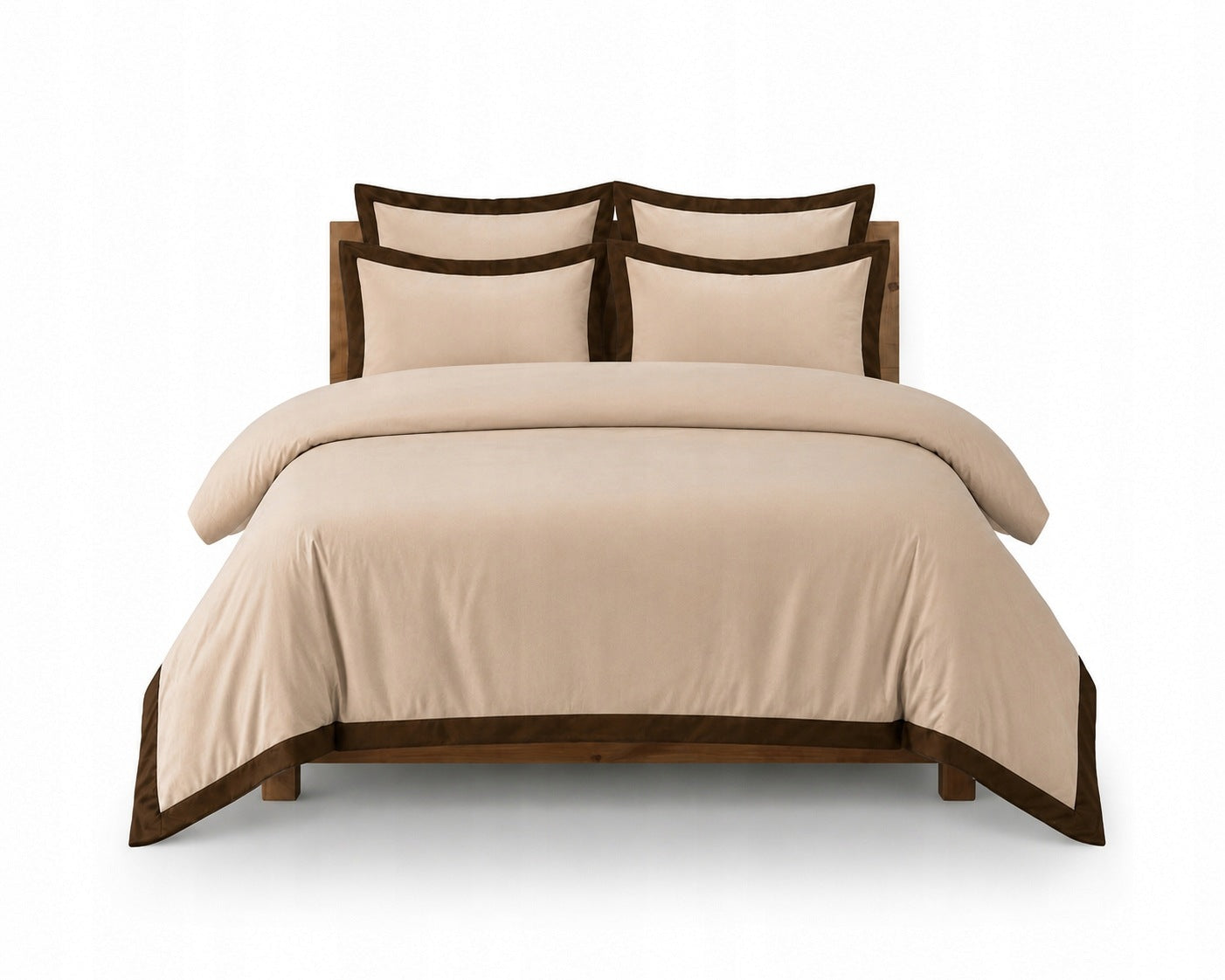 Cotton satin bedding 220x200 beige 2x70x80, brown Premium piping