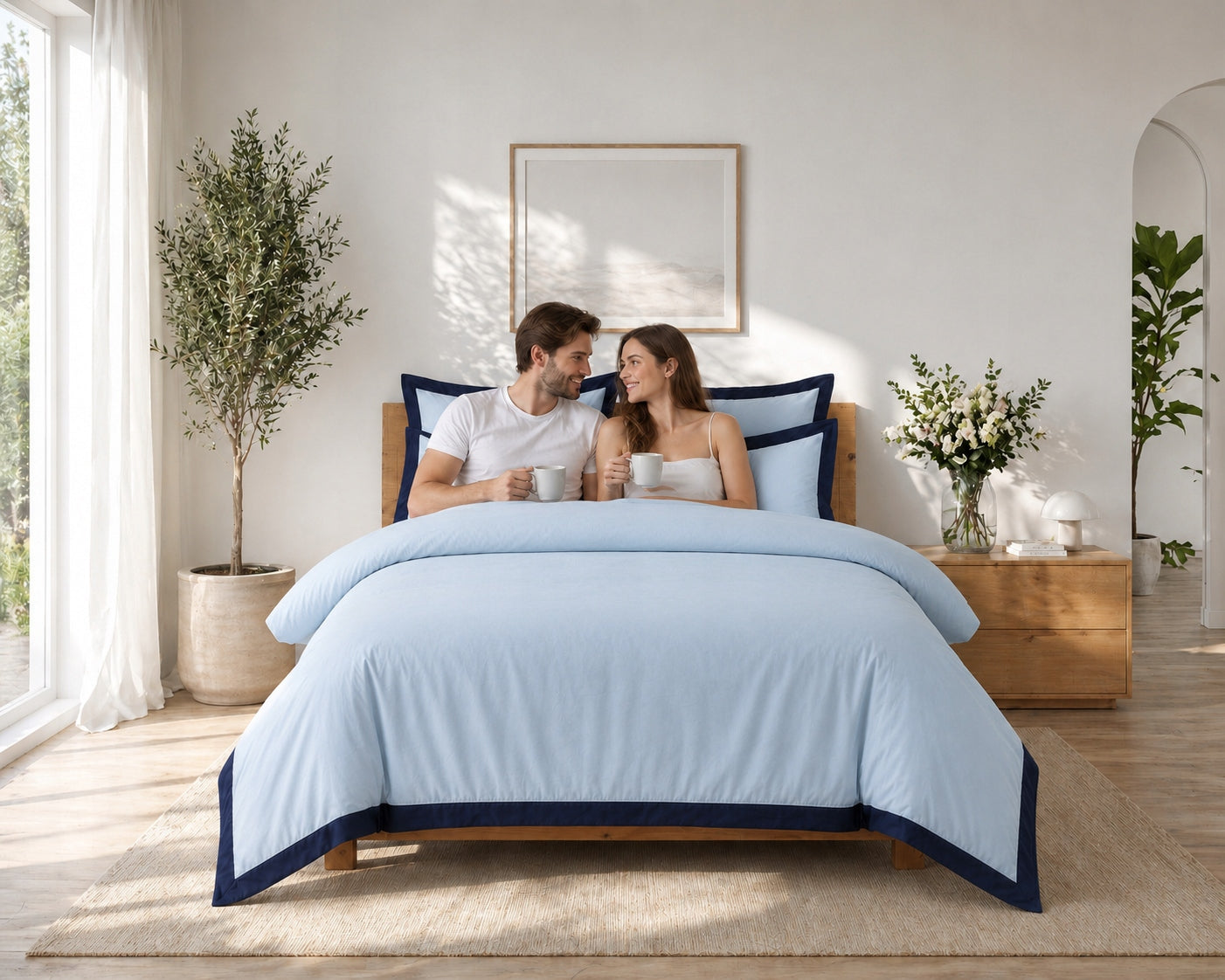 Cotton satin bedding 220x200 blue 2x70x80 hem Premium Brand no brand
