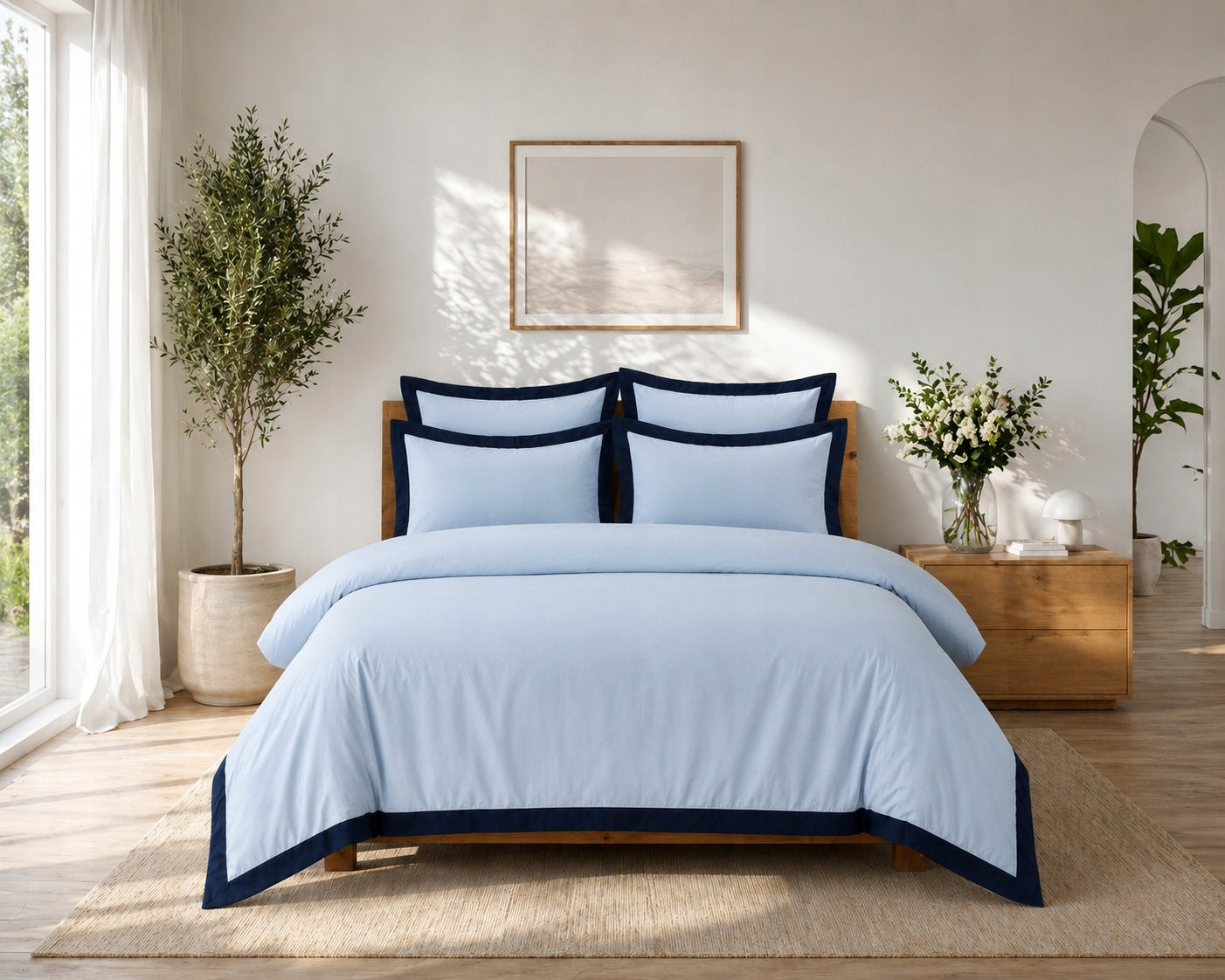Cotton satin bedding 220x200 blue 2x70x80 hem Premium Packaging status original