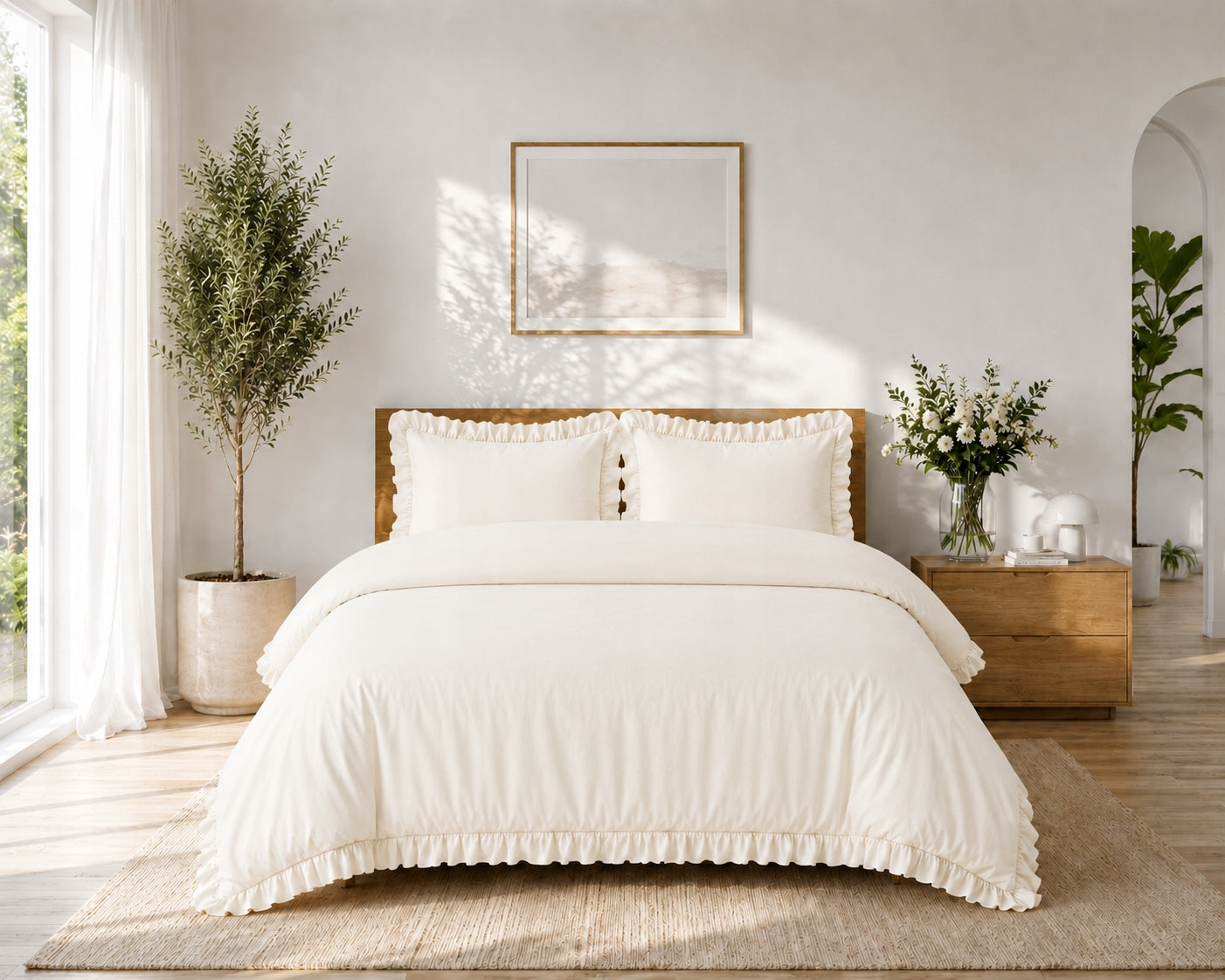 Cotton satin bedding 220x200 white with frills 2x70x80 Premium Packaging status original